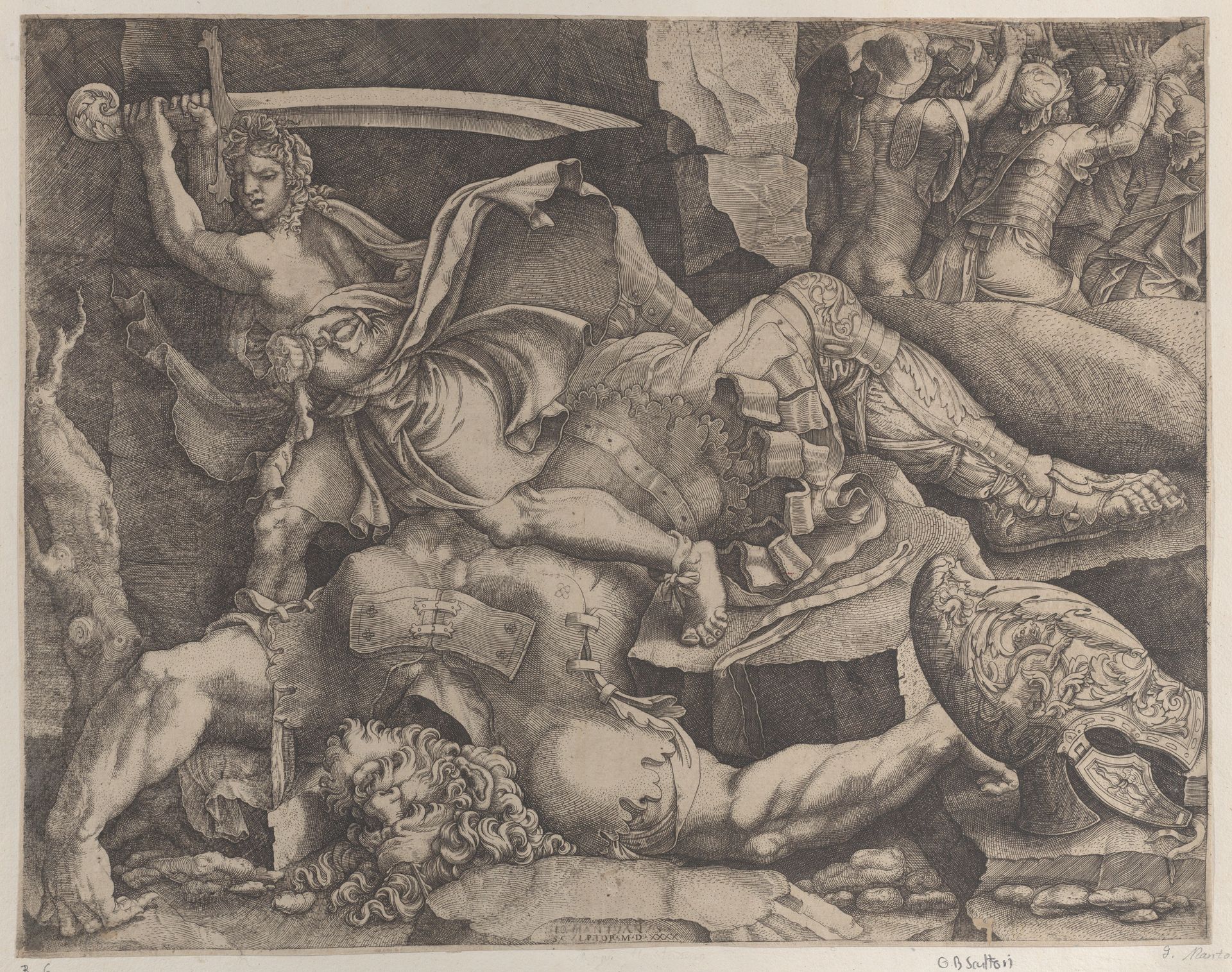 David about to decapitate Goliath by Giovanni Battista Scultori