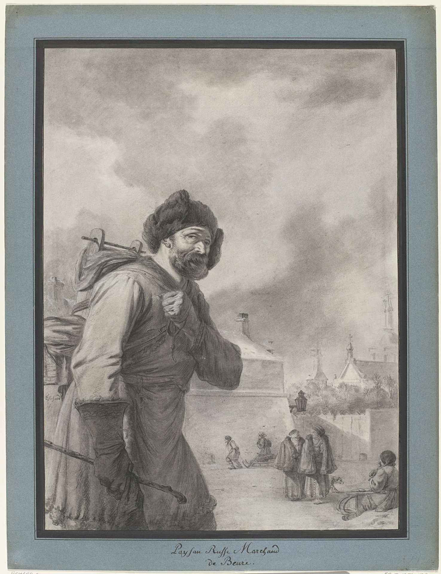 Russische boer met vaatje op de rug by Charles Echard