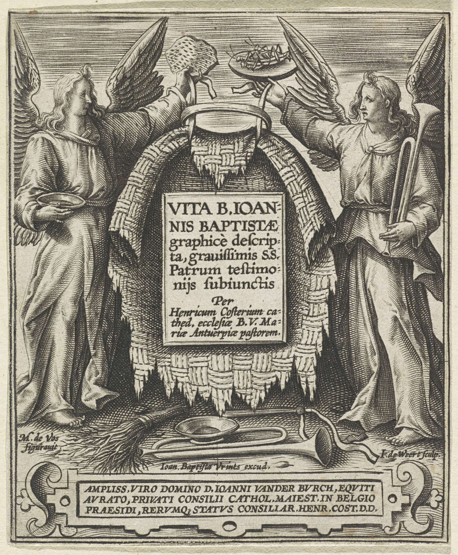 Twee engelen met een honingraat en sprinkhanen by Jacob de Weert