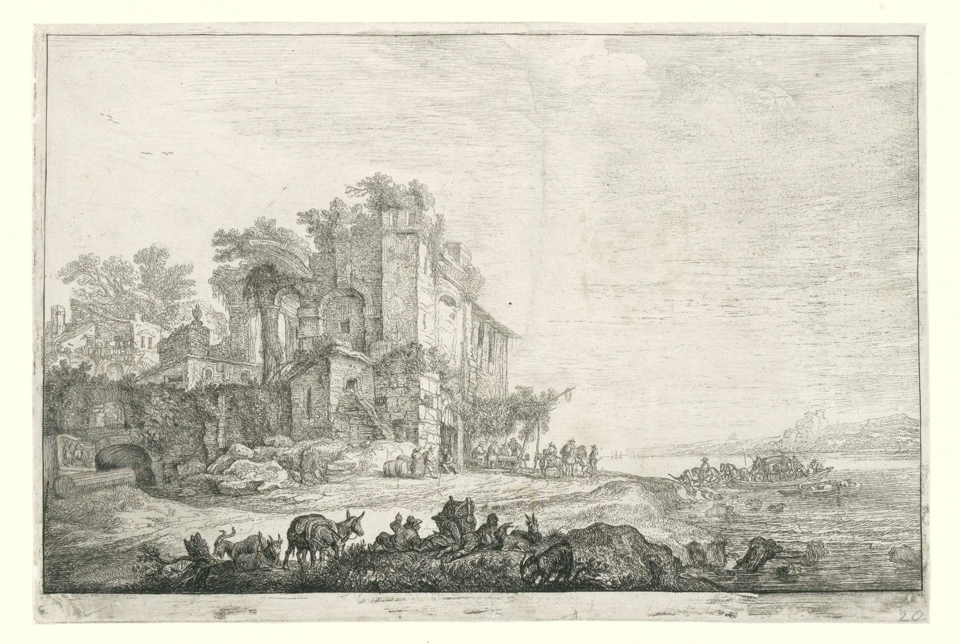 De herberg in een ruïne by Simon de Vlieger
