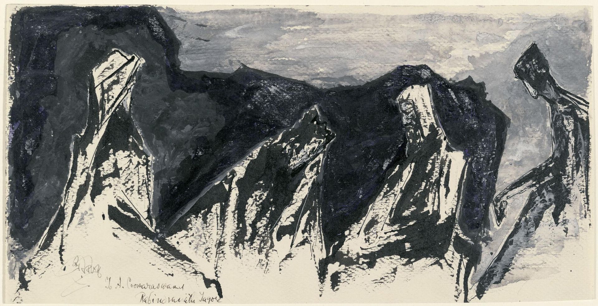Figures in a Rocky Landscape by Rabindranath Tagore