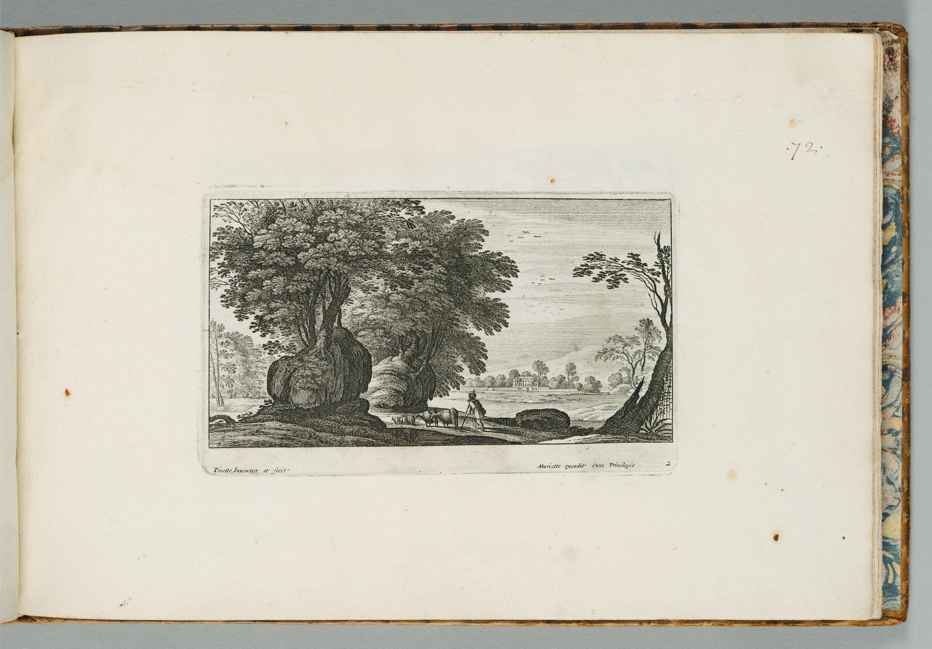 Landscape with Trees at Left, a Shepherd and His Flock at Center by Adam Perelle