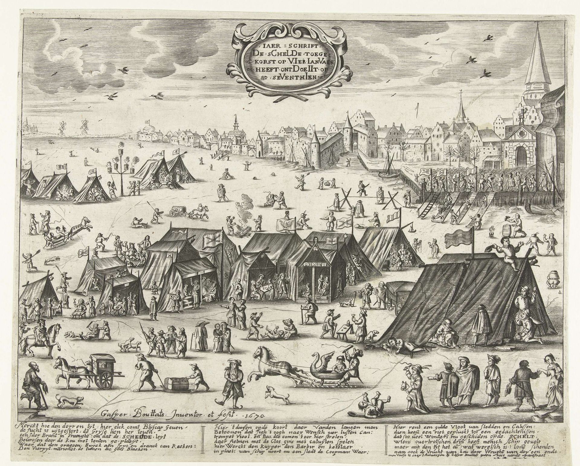 IJsvermaak op de Schelde bij Antwerpen, 1670 by Gaspar Bouttats