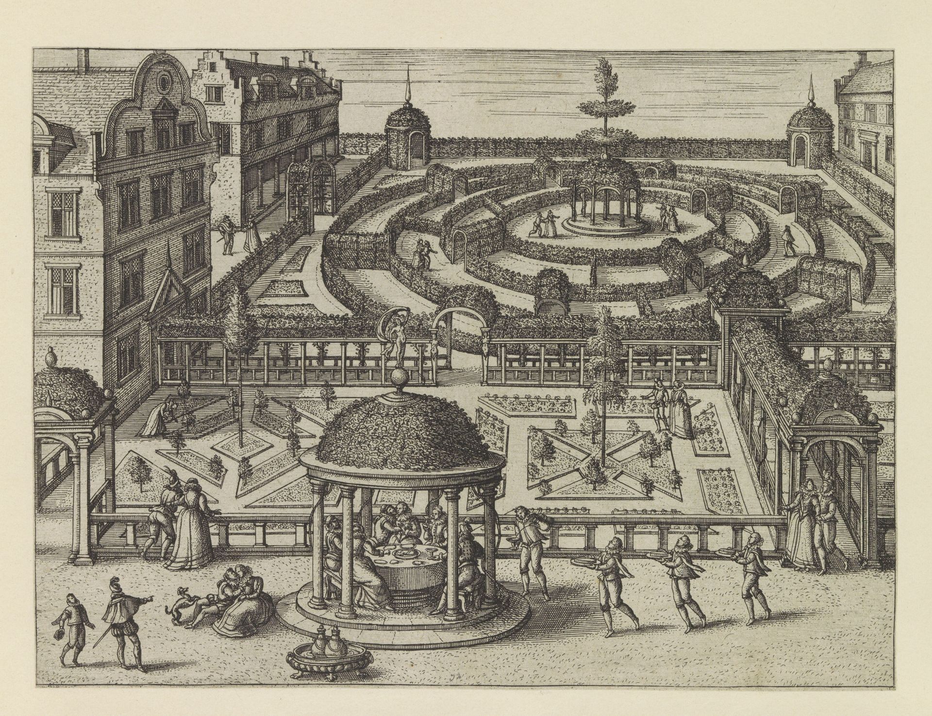 Hoftuin met een gezelschap aan een tafel by Pieter van der (I) Borcht