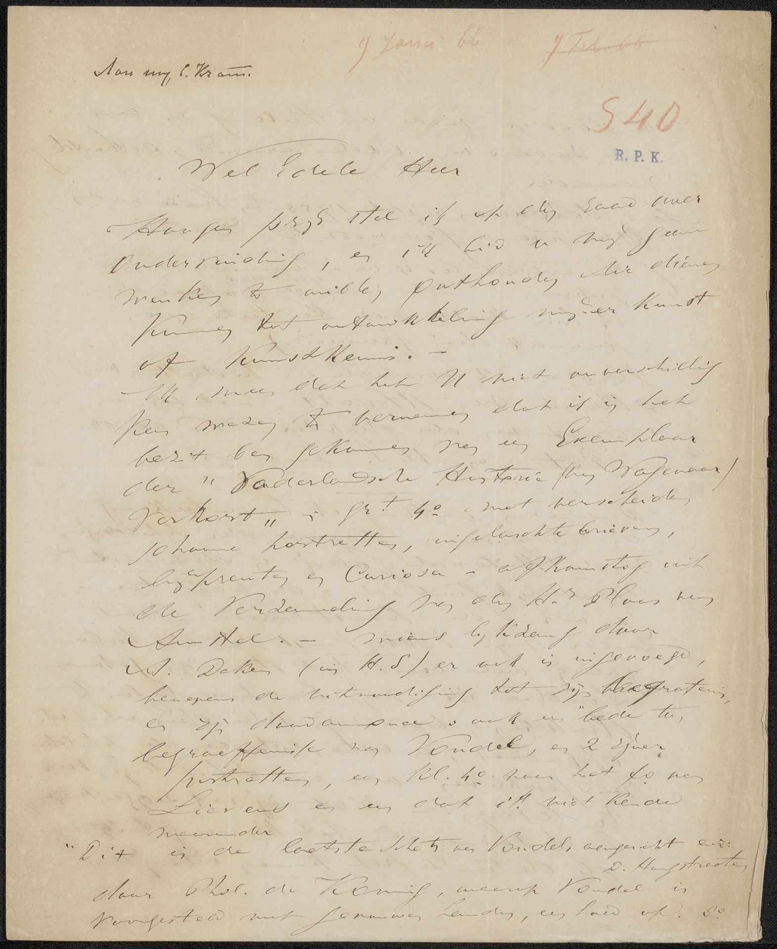 Brief aan Christiaan Kramm by Alexander Ver Huell