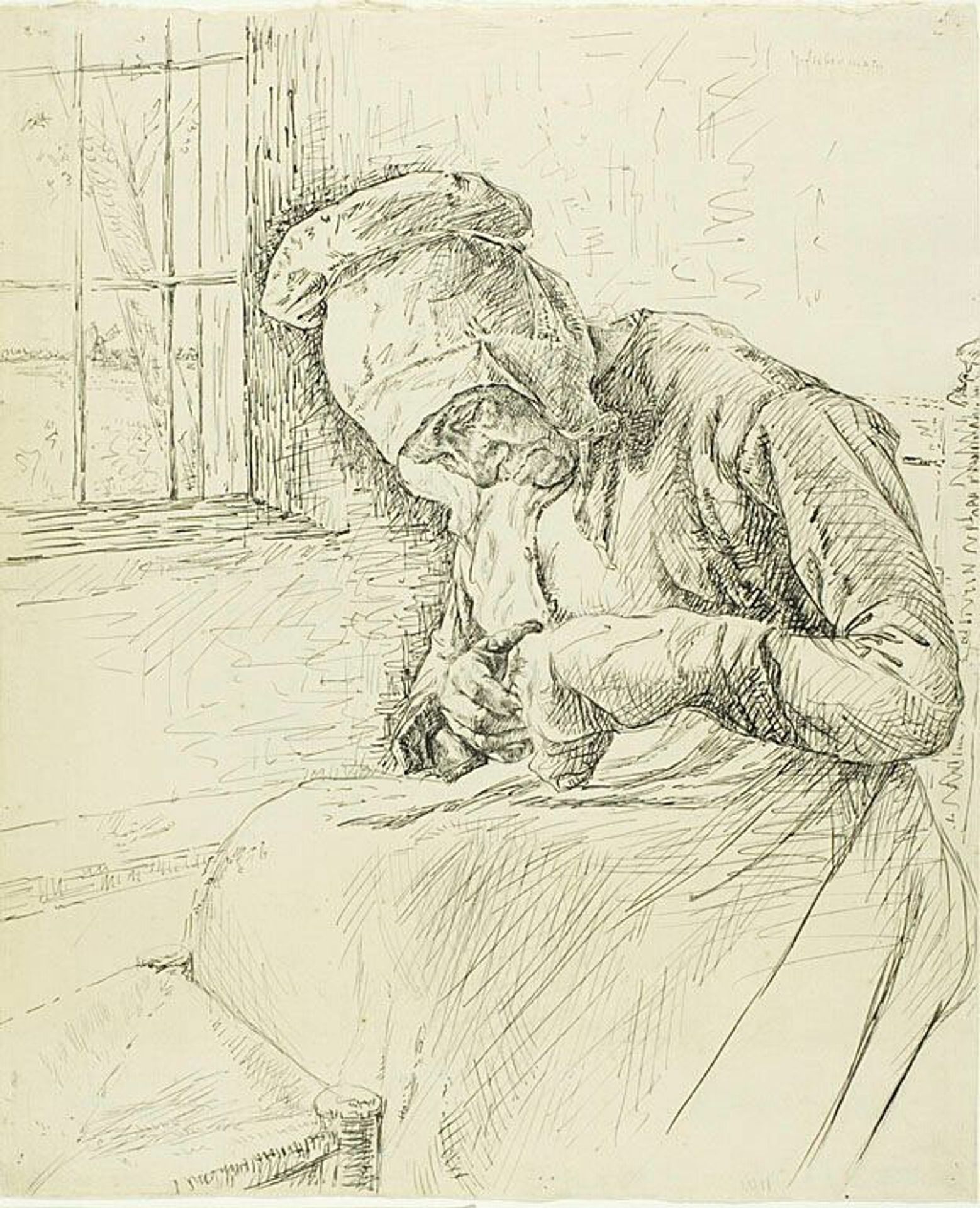 Old Woman Mending at the Window by Max Liebermann