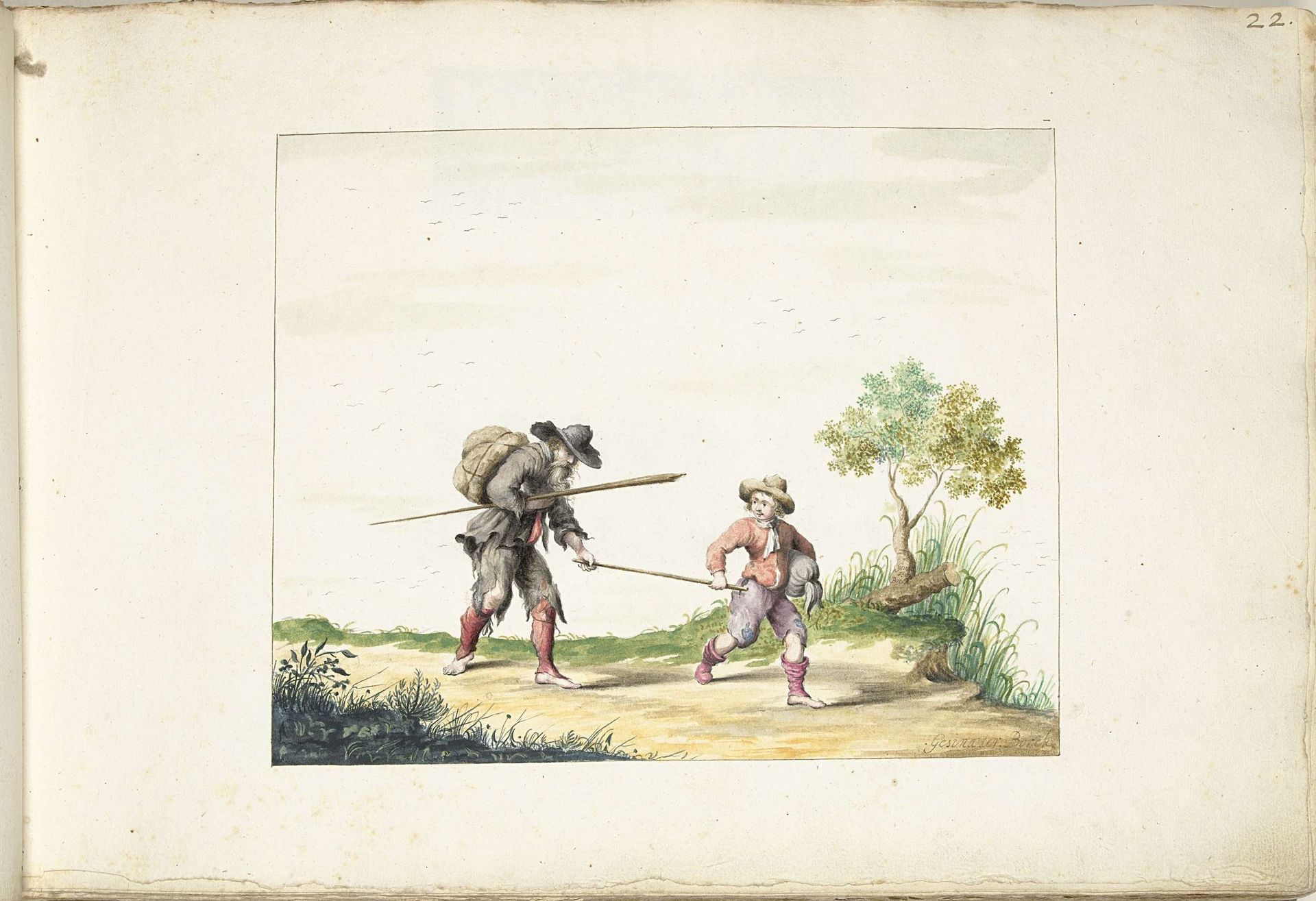 Oude blinde bedelaar geleid door een jongen by Gesina ter Borch