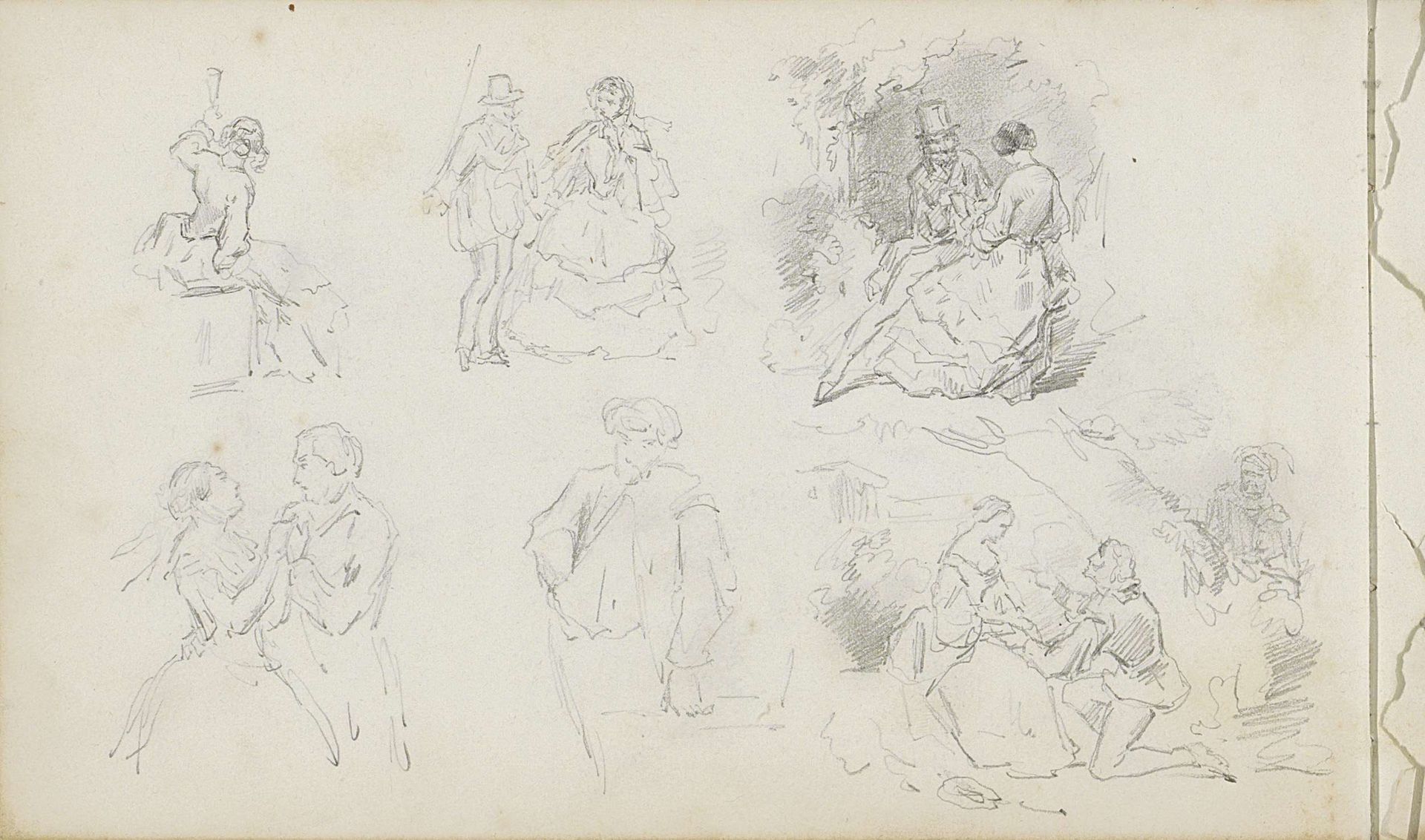 Studieblad met liefdesparen, een staande man en proostende vrouw by Charles Rochussen