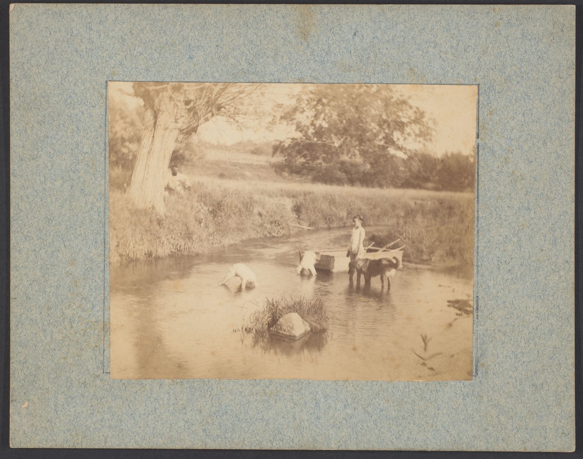[Three Children and a Dog Playing in the Creek, July 4, 1883] by Thomas Eakins