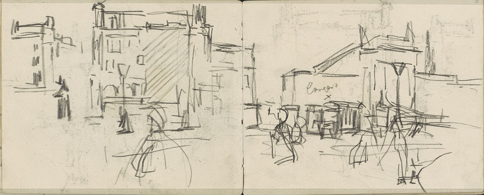 Gezicht op de Dam te Amsterdam met Café Bisschop en de Beurs van Zocher by George Hendrik Breitner