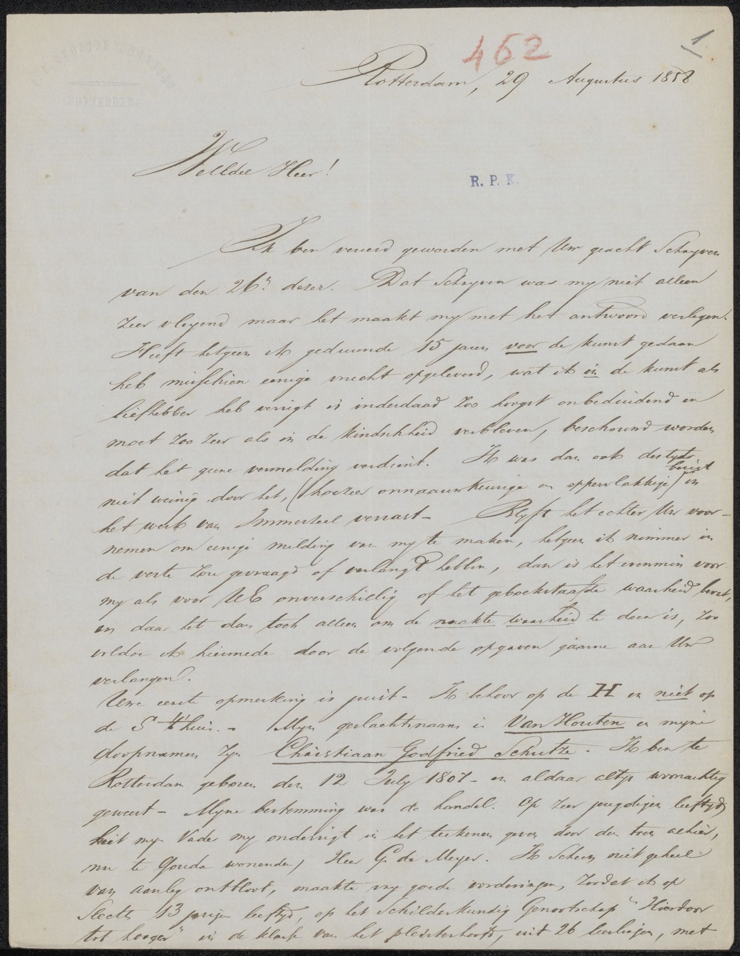 Brief aan Christiaan Kramm by Christiaan Godfried Schutze van Houten