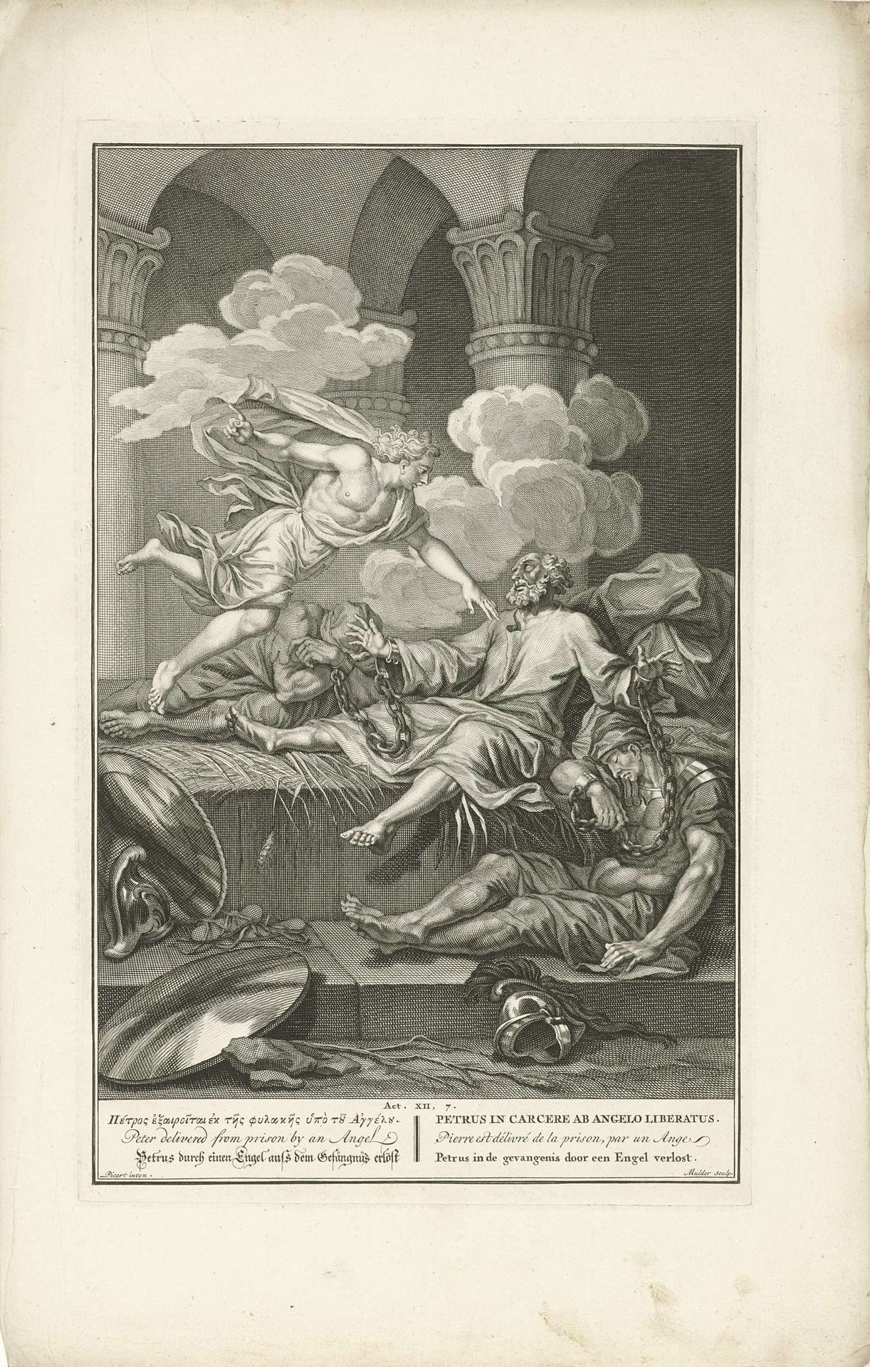 Petrus door een engel uit de gevangenis bevrijd by Joseph Mulder