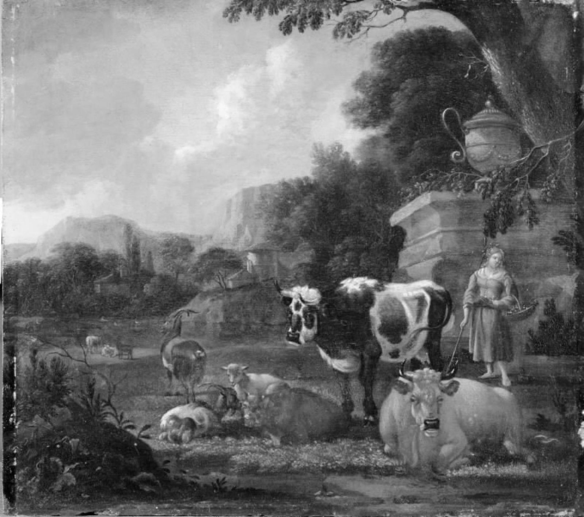 Shepherdess with her Cattle, Sheep and Goats by Anonymous