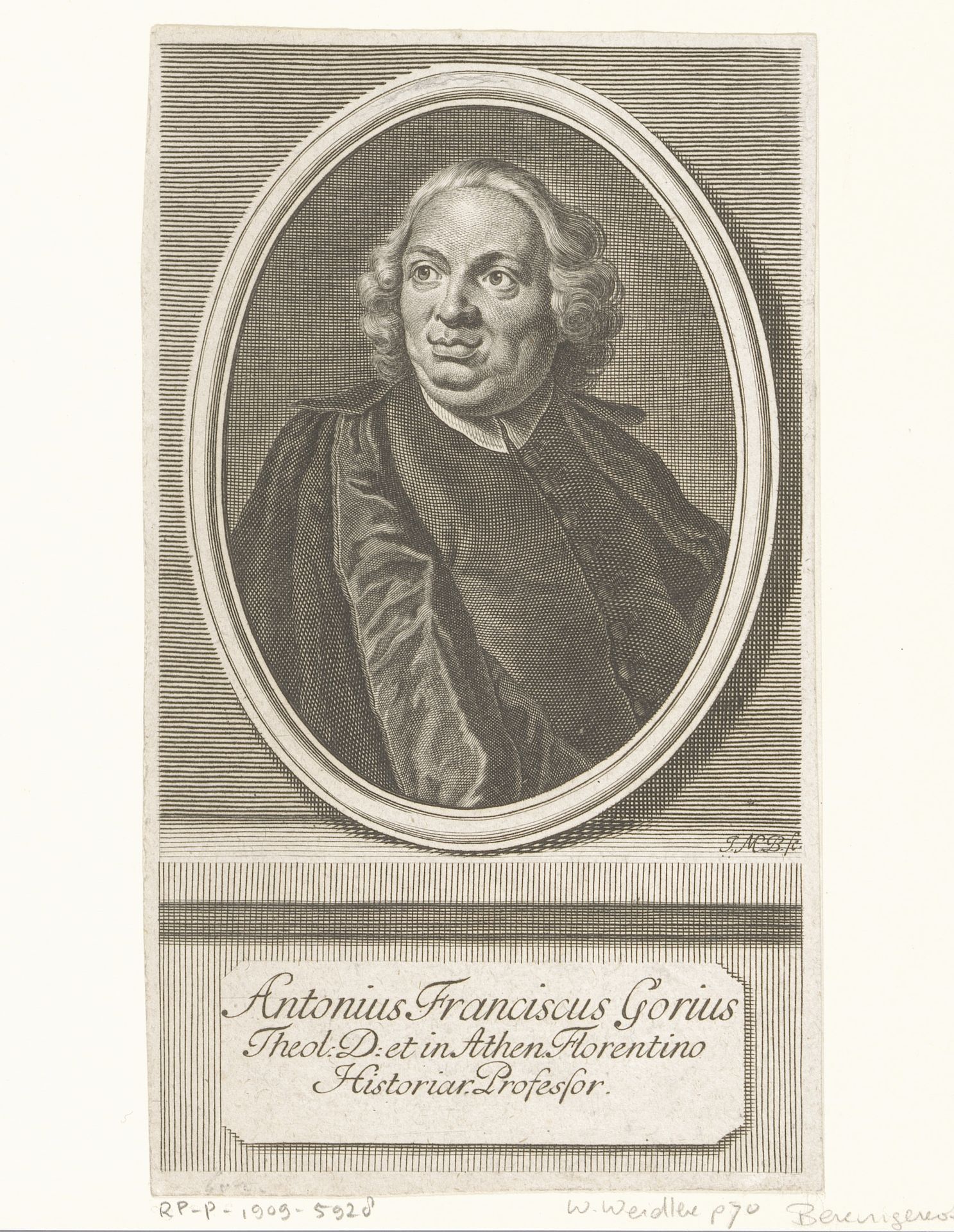 Portret van Antonio Francesco Gori by Johann Martin Bernigeroth