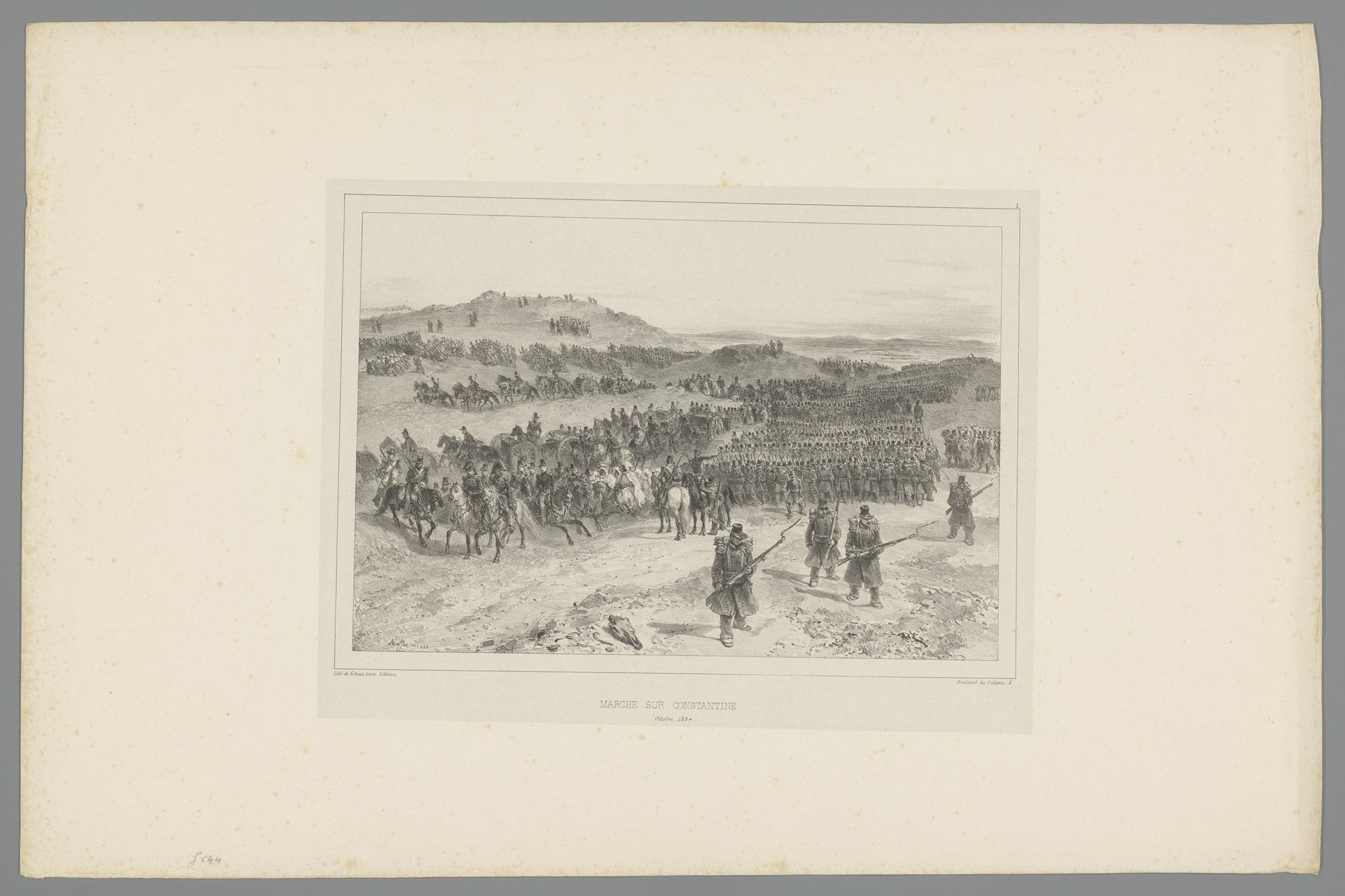 Soldaten te voet, te paard en per kar onderweg naar Constantine, oktober 1837 by Auguste Raffet