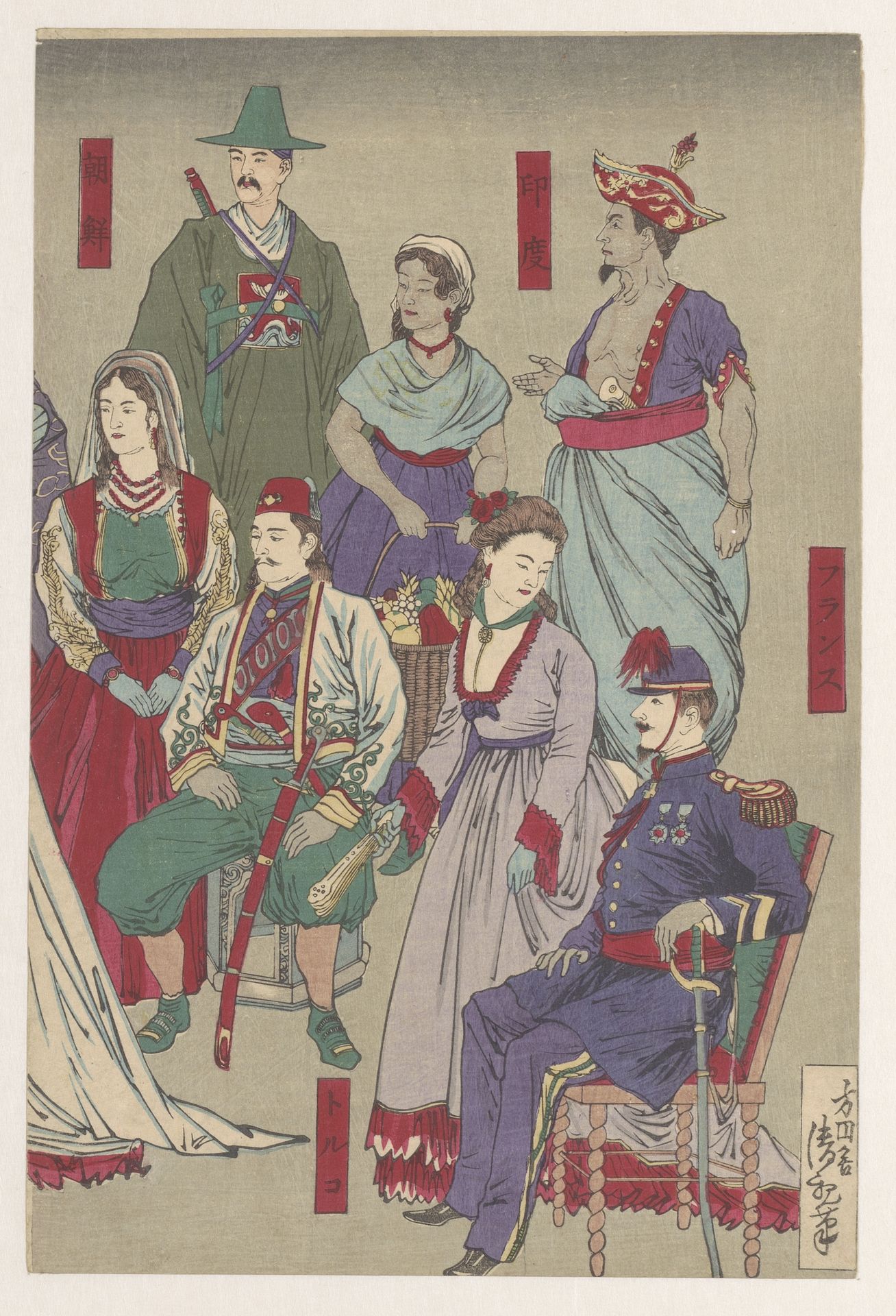 Weergave van klederdracht in alle landen by Kobayashi Kiyochika