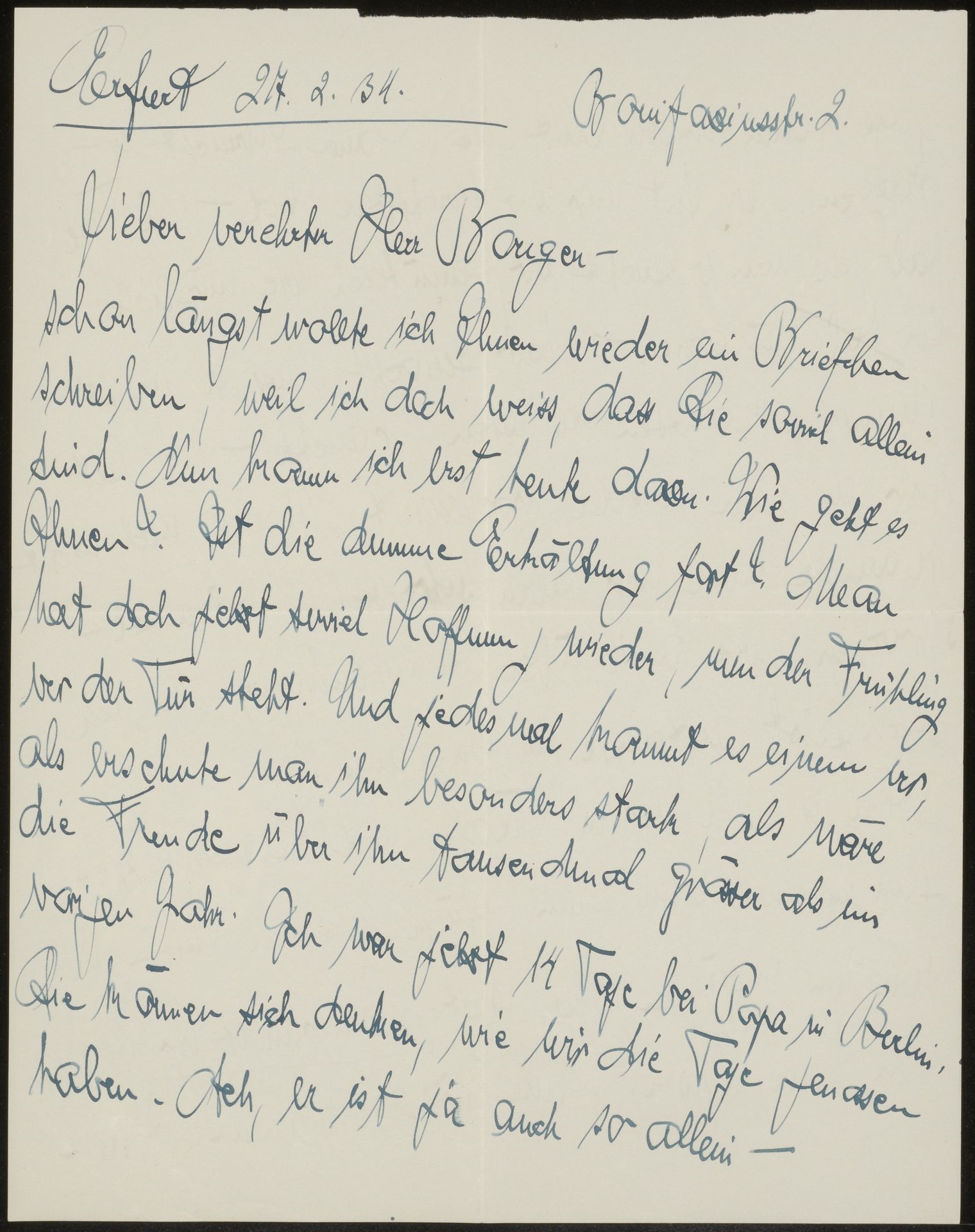 Brief aan Andries Bonger by Käthe Wintzer