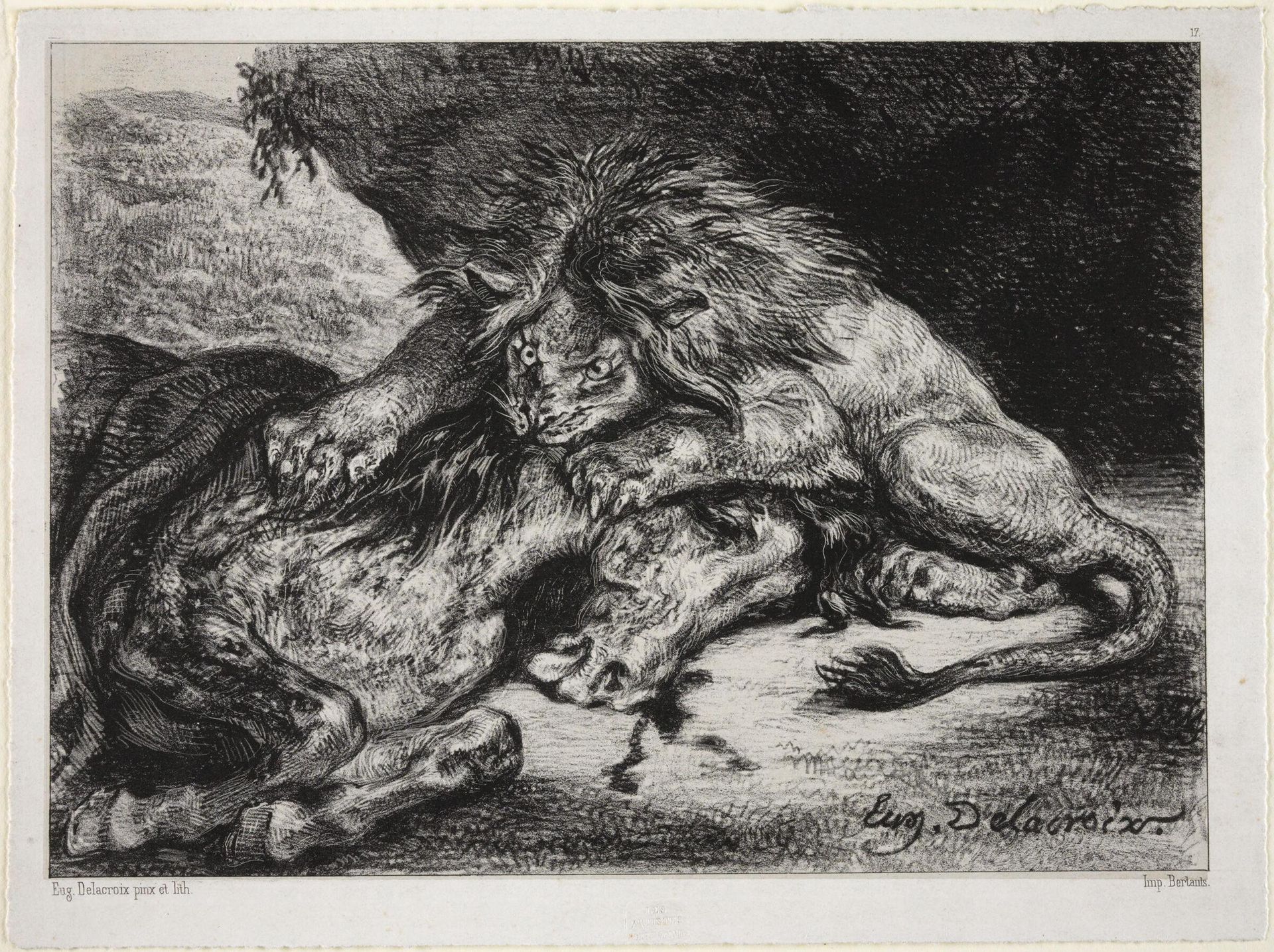 Lion Devouring a Horse by Eugène Delacroix