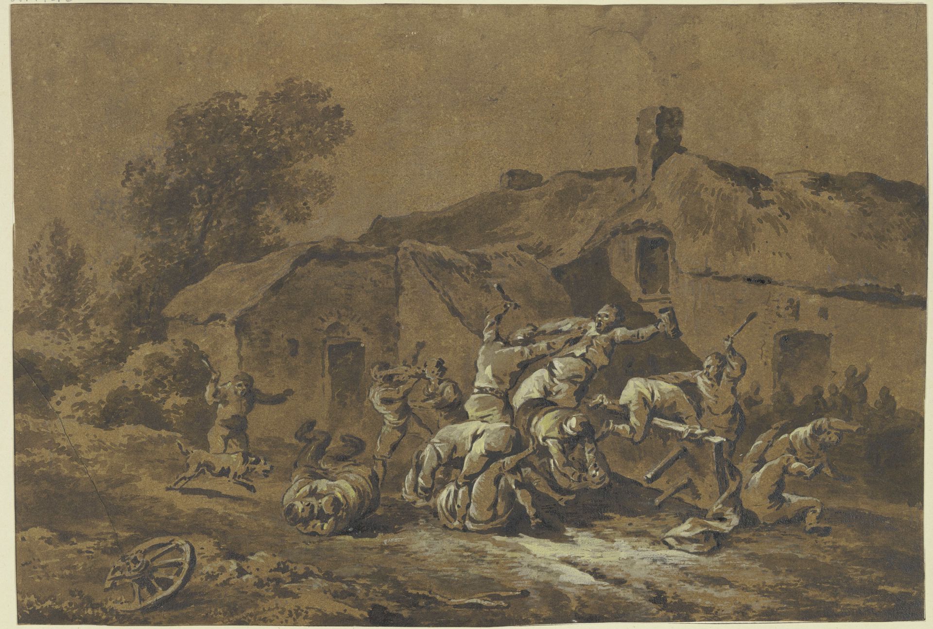 Rauferei vor einer Bauernschenke by Marquard Wocher