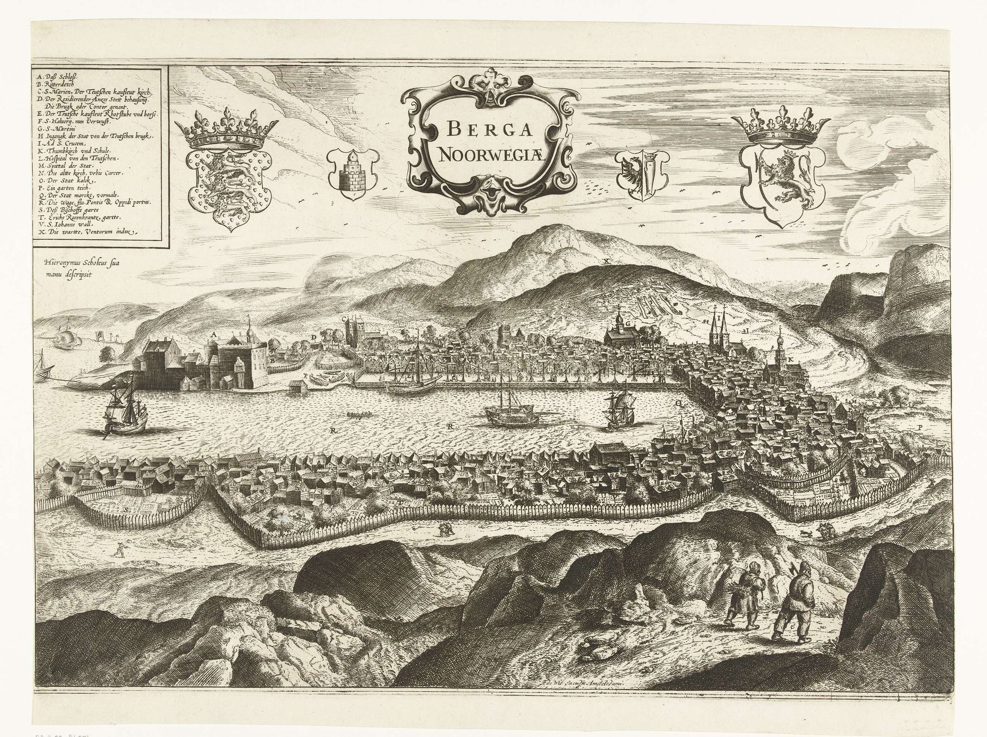 Gezicht op Bergen (Noorwegen), 1665 by Anonymous