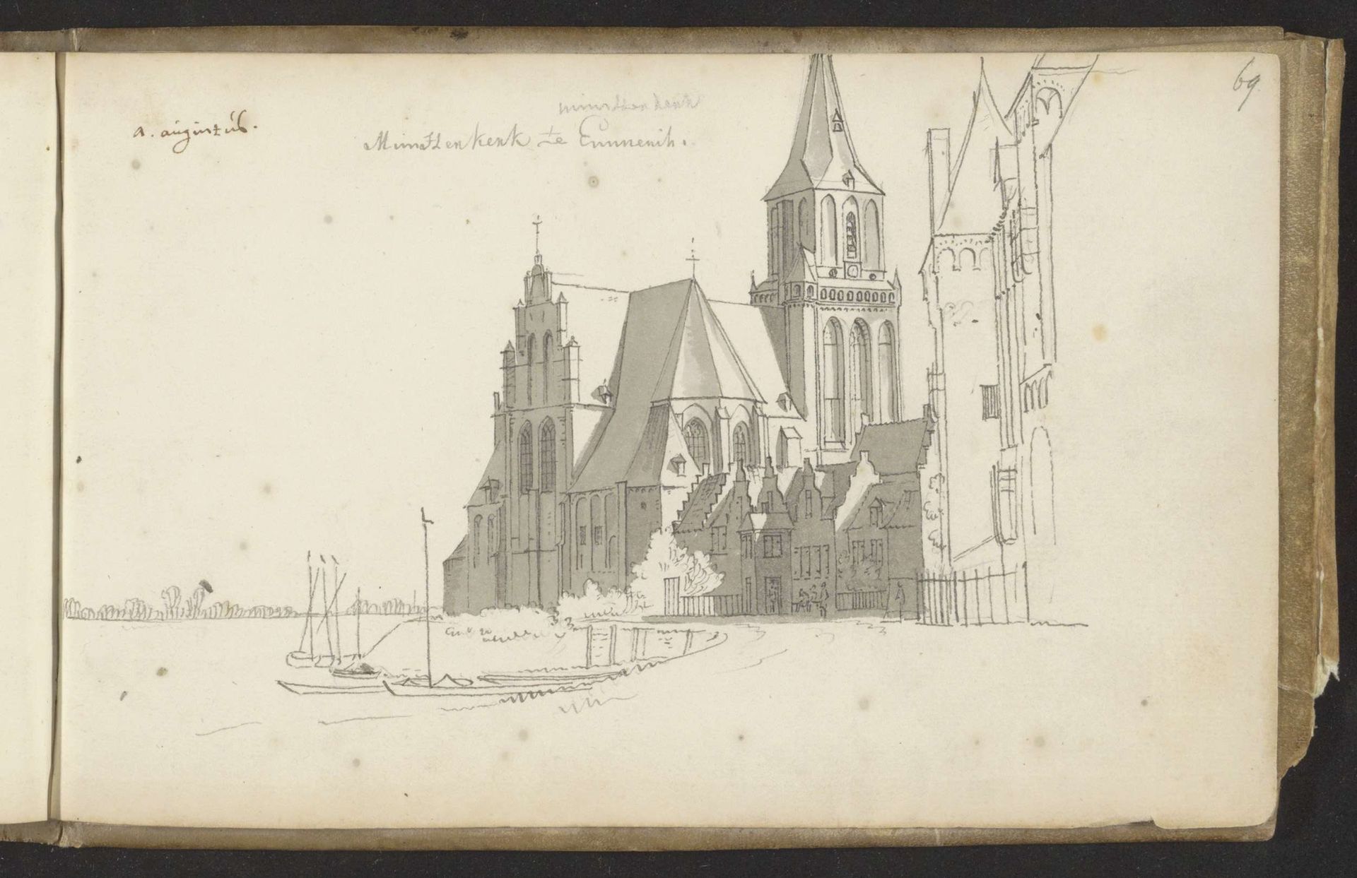 Stadsgezicht met kerk te Emmerik aan de Rijn by Abraham de (II) Haen