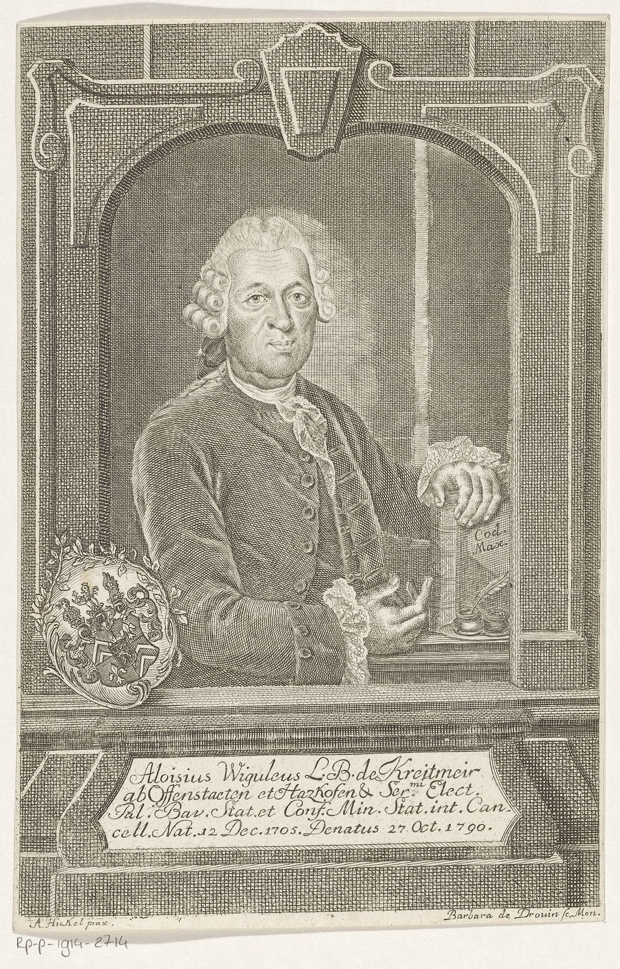 Portret van Wiguläus Xaverius Aloysius von Kreittmayr by Barbara von Drouin