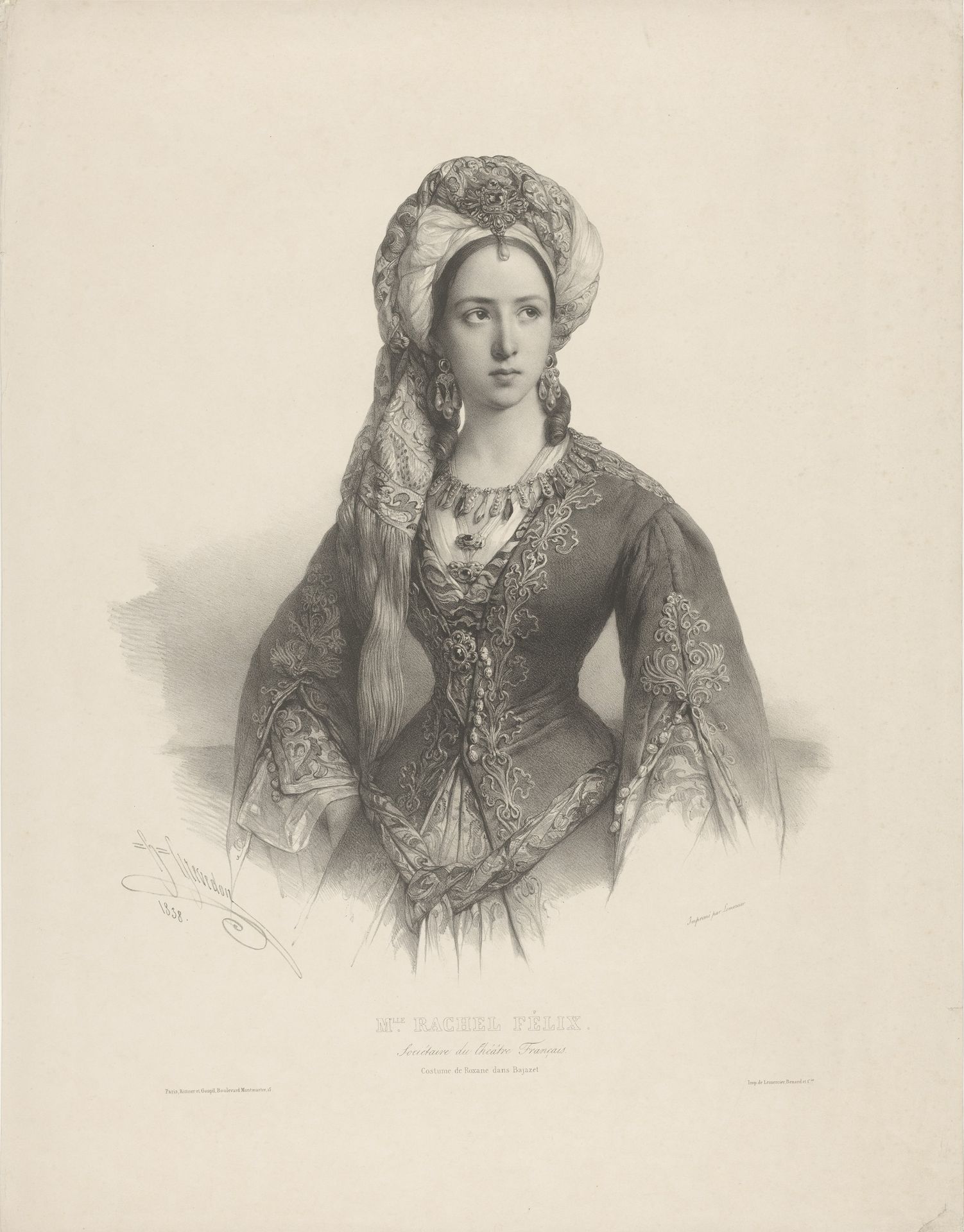 Portret van Rachel Félix als Roxane in de tragedie Bajazet by Henri Grevedon
