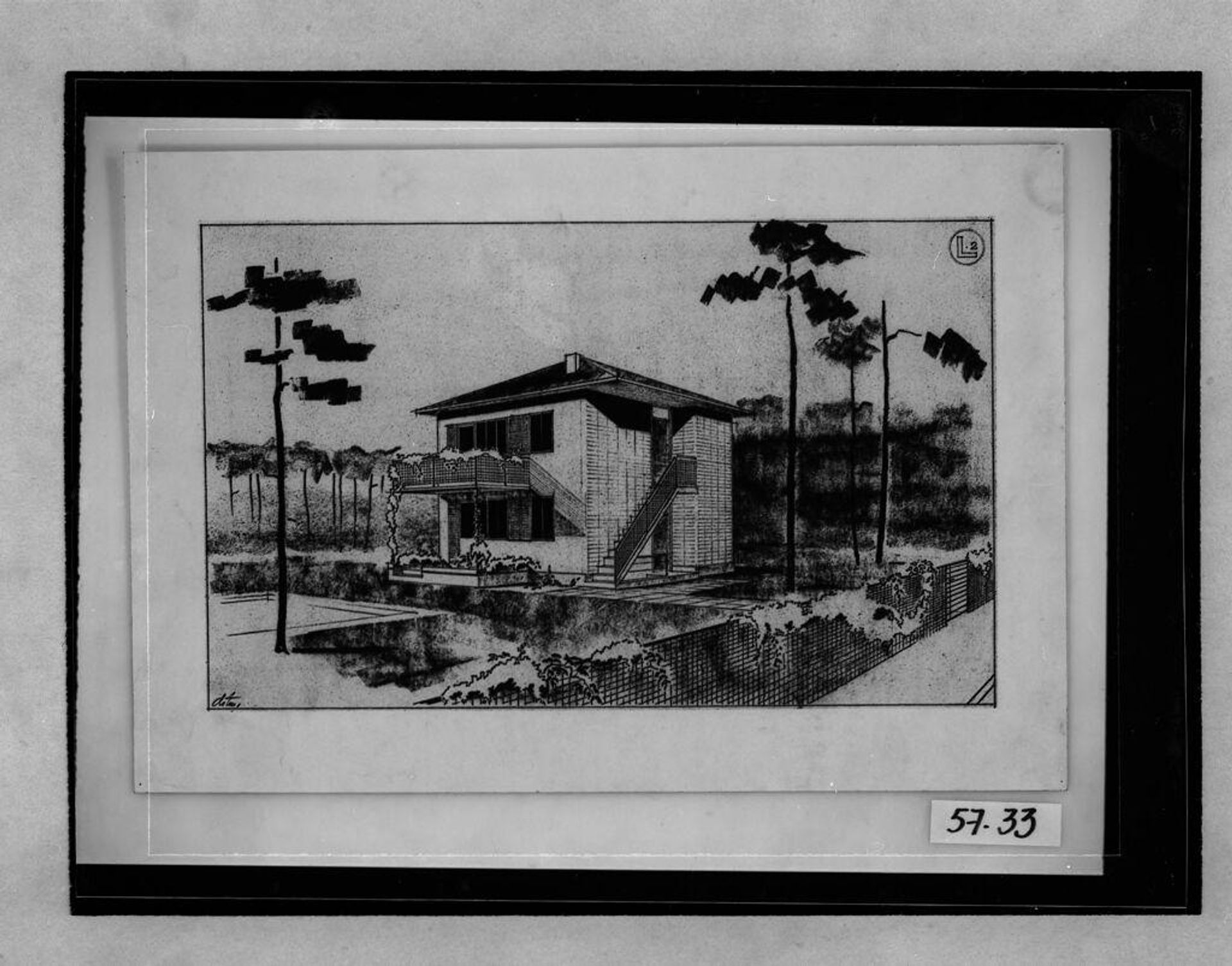 Prefabricated Copper Houses, 1931-1932: Building type L2: perspective by Hanns Dustmann