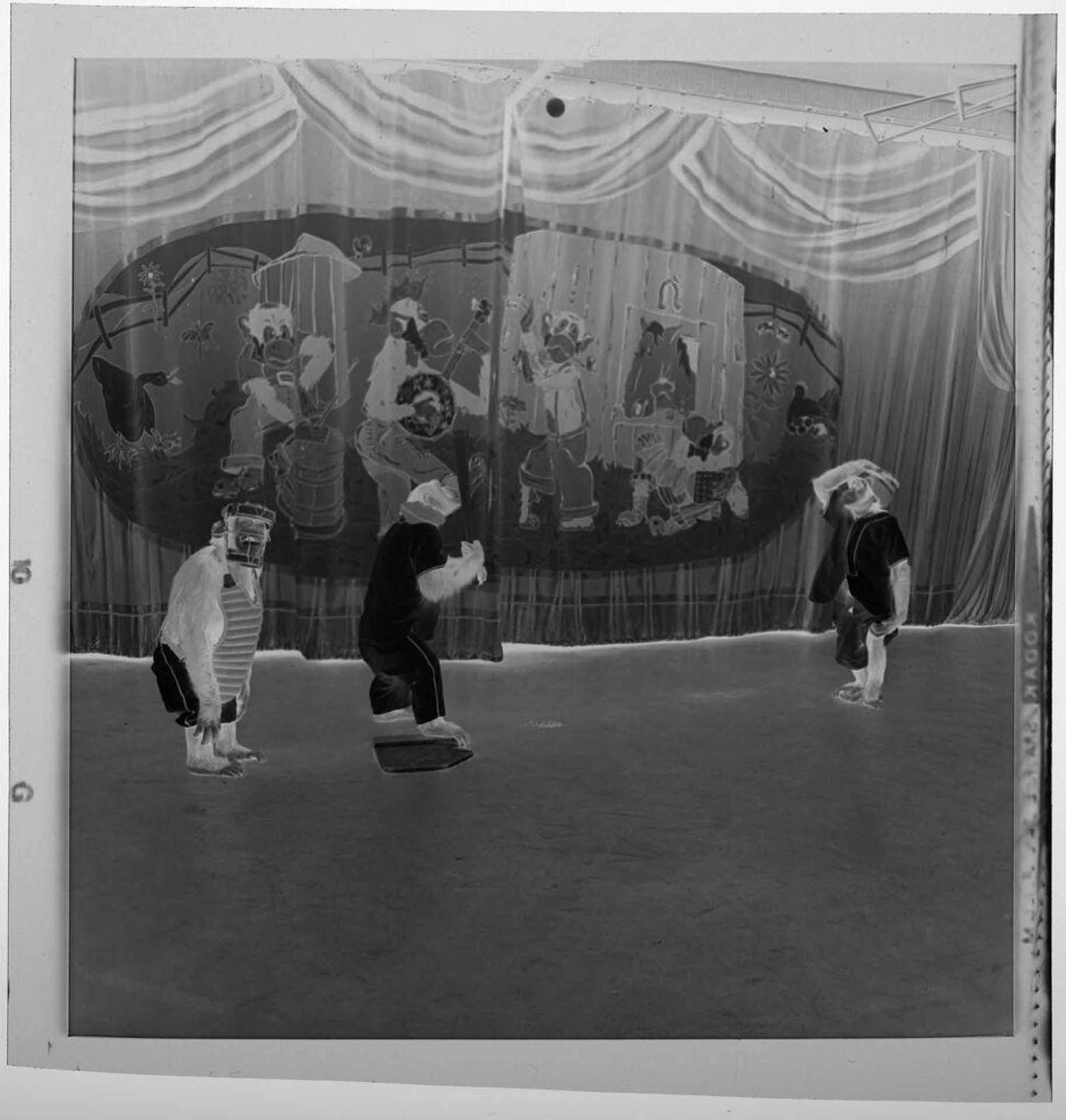 Untitled (chimps playing baseball on a stage) by Jack Gould