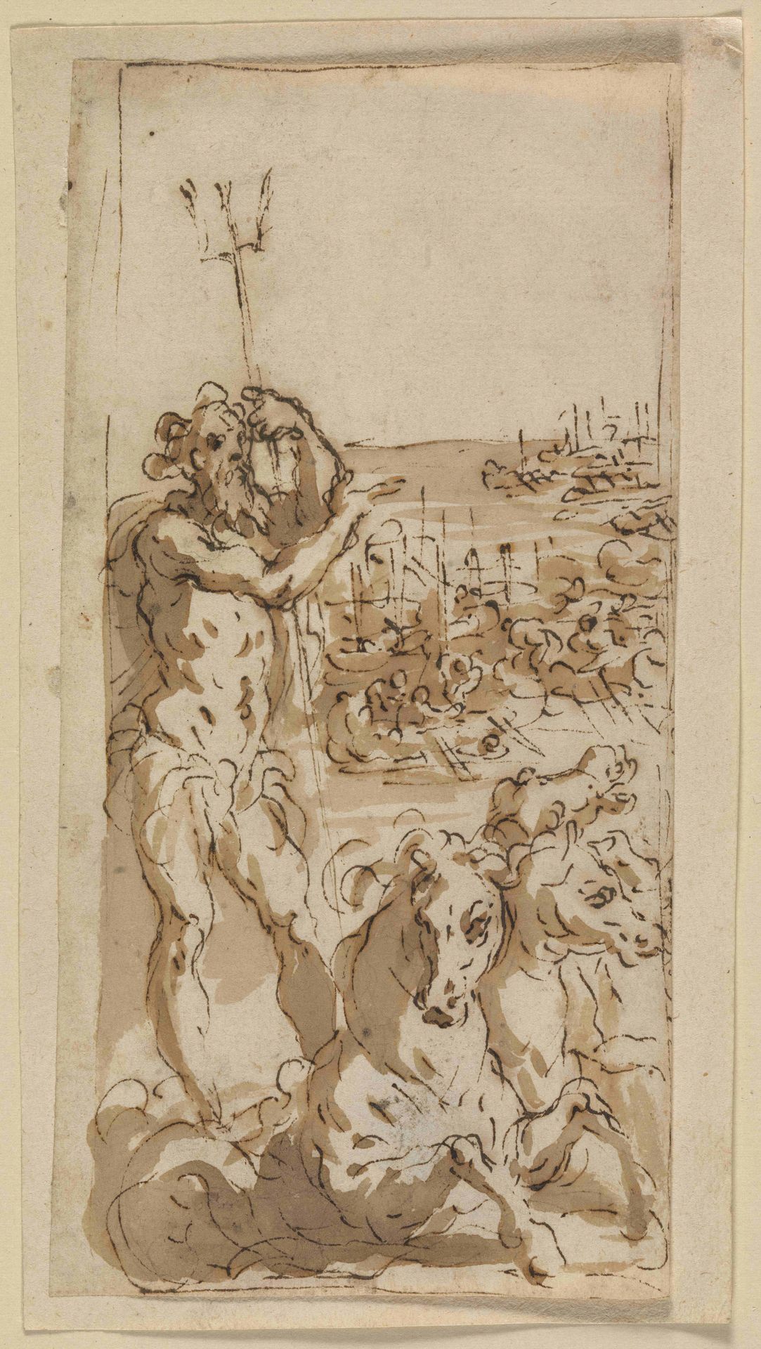 Neptune indicating a naval battle in the background by Anonymous