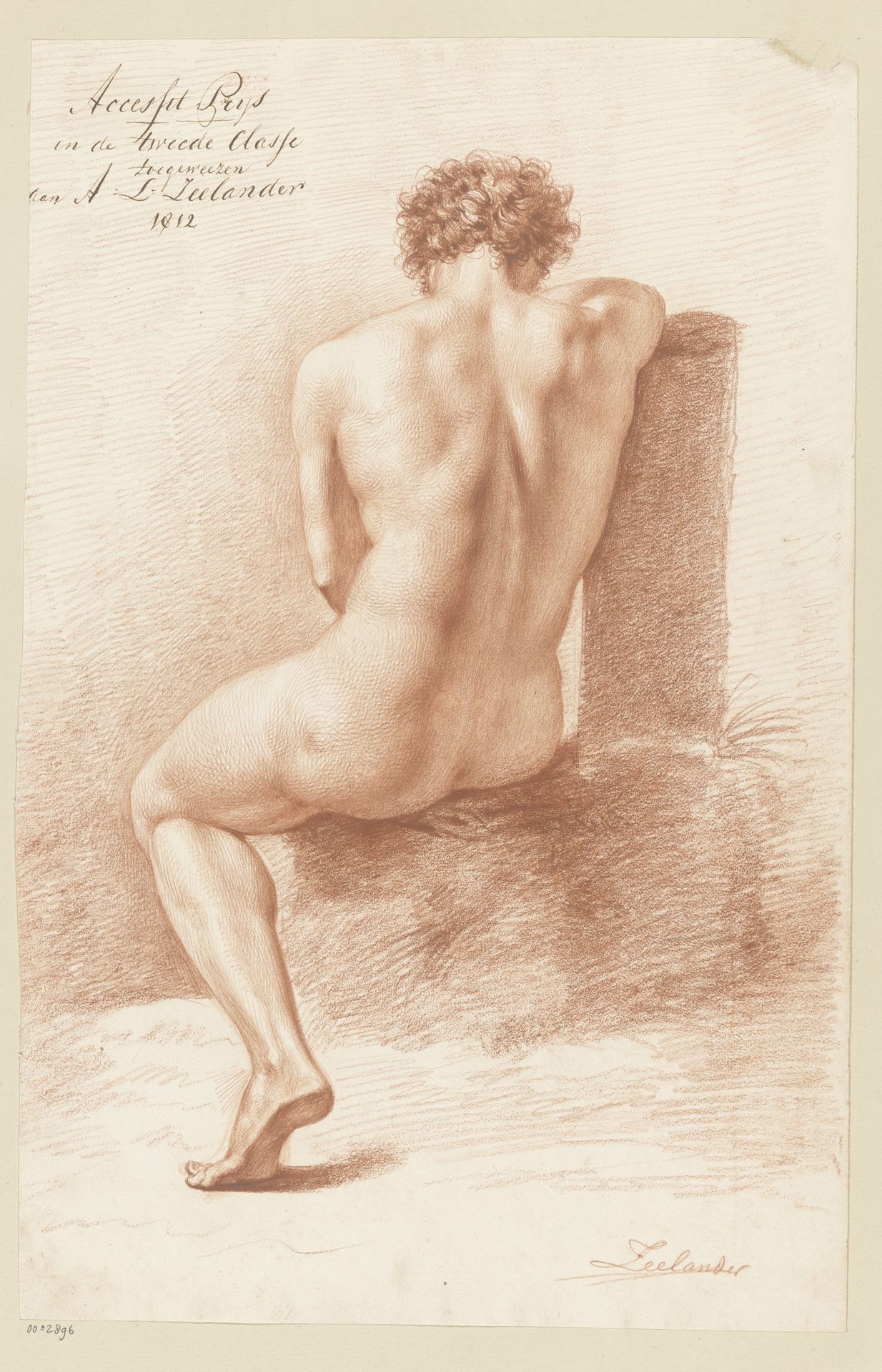 Zittend mannelijk naakt, op de rug gezien (2e prijs 1812) by Abraham Lion Zeelander