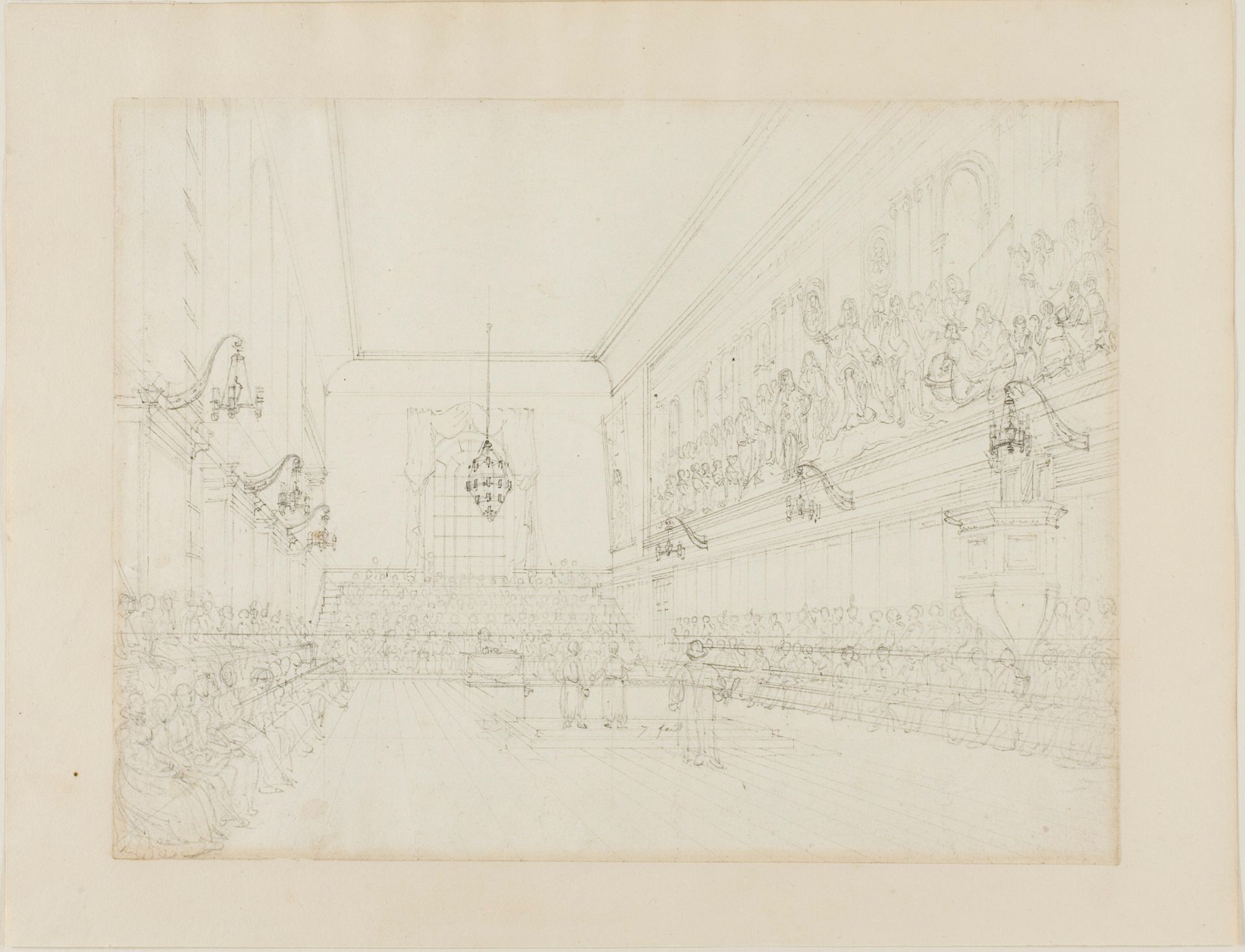 Study for The Hall, Blue Coat School, from Microcosm of London by Augustus Charles Pugin