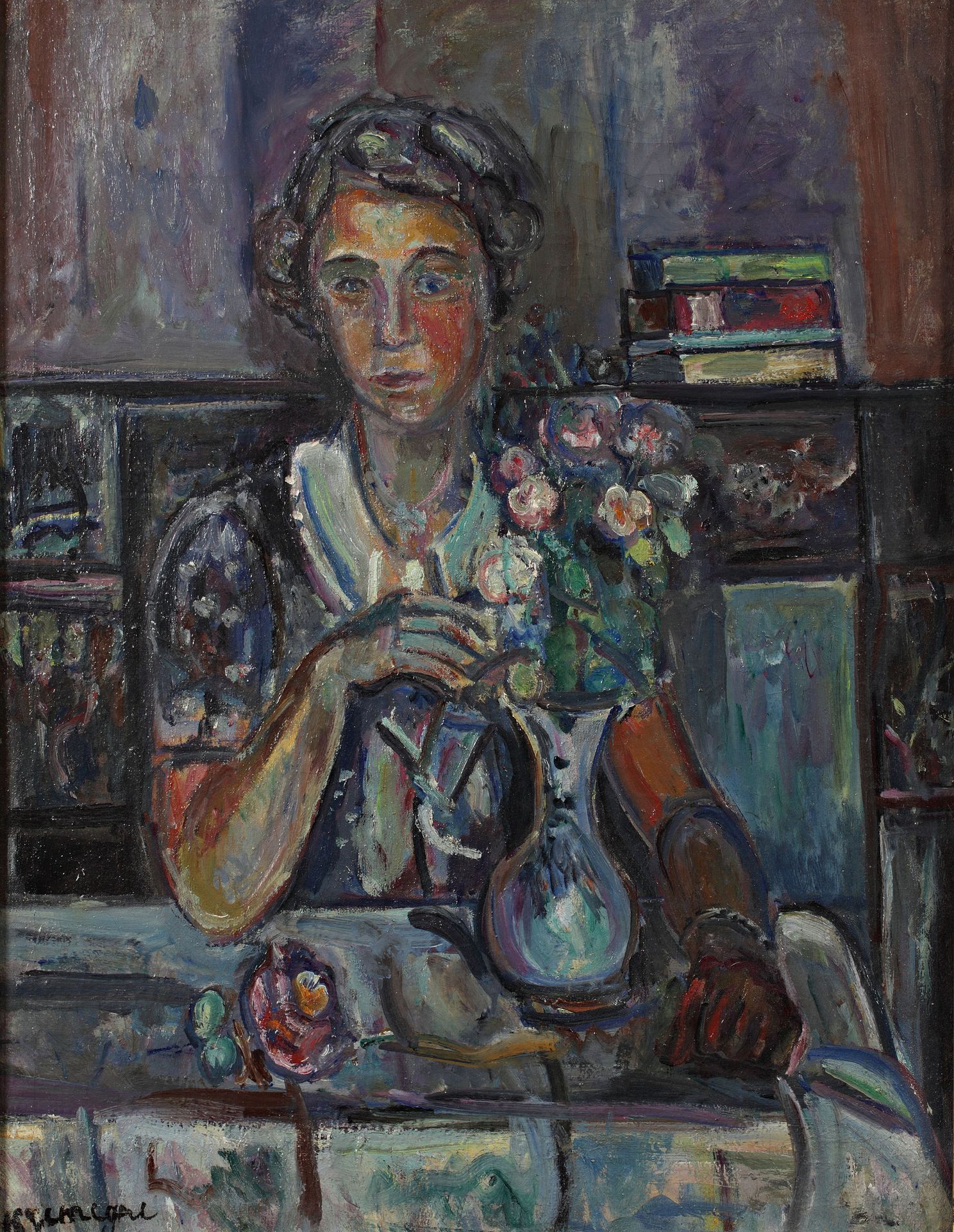Femme Au Bouquet De Fleurs by Pinchus Kremegne