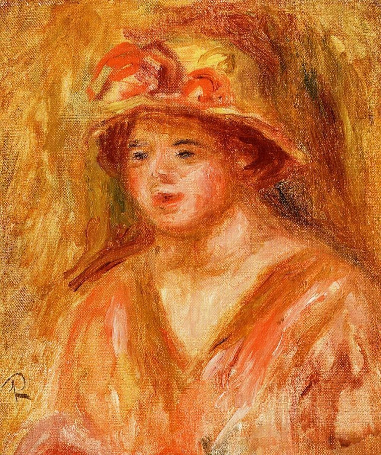 Bust of a Young Girl in a Straw Hat by Pierre-Auguste Renoir