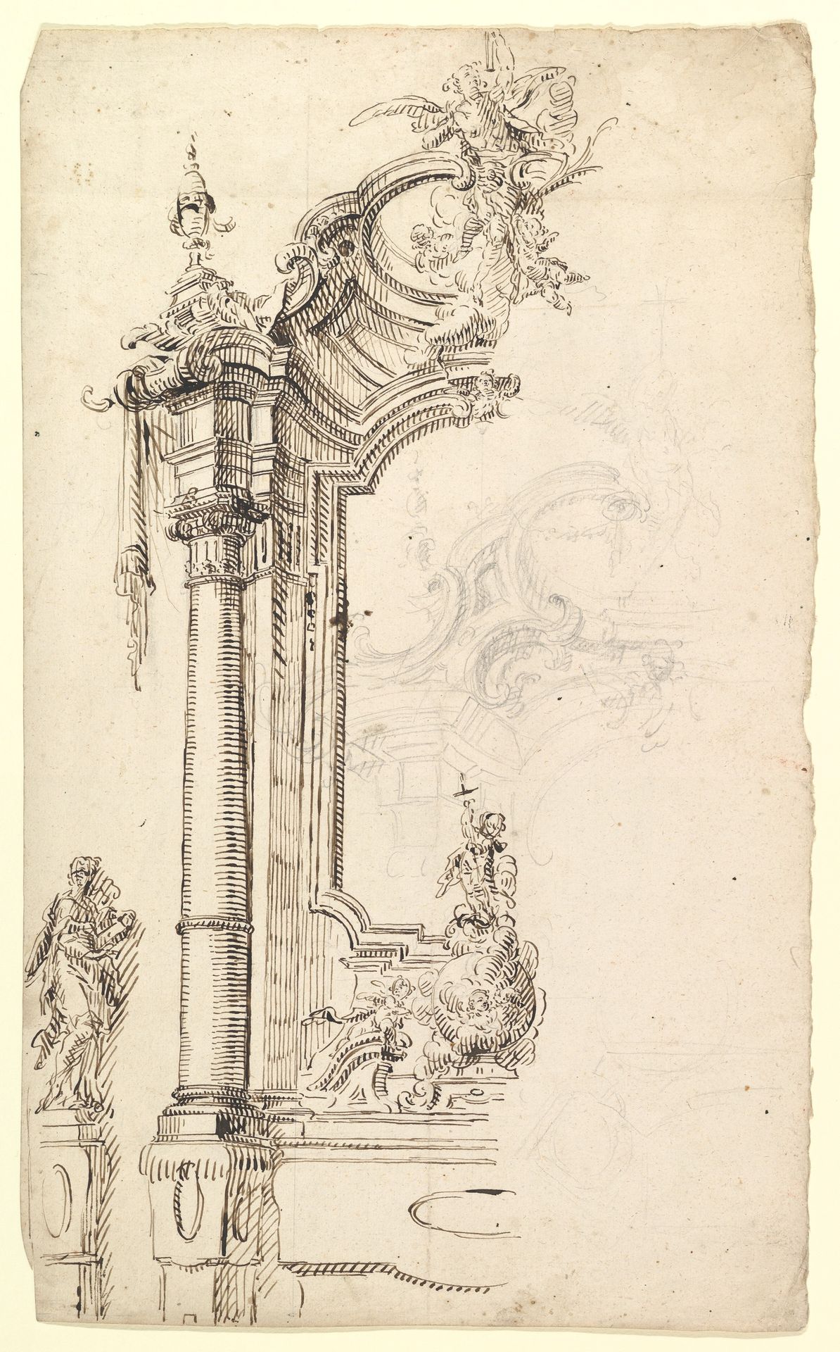 Study for an Altar with a Figure on a Raised Socle at Left; verso: Study for an Altar with a Figure of an Angel or Saint by Joseph Anton Feuchtmayer