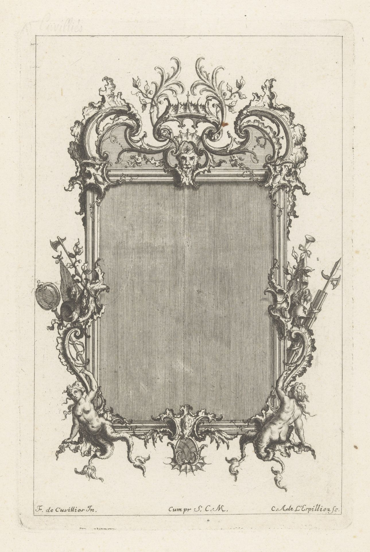 Omlijsting met masker en meerminnen by Carl Albert von Lespilliez