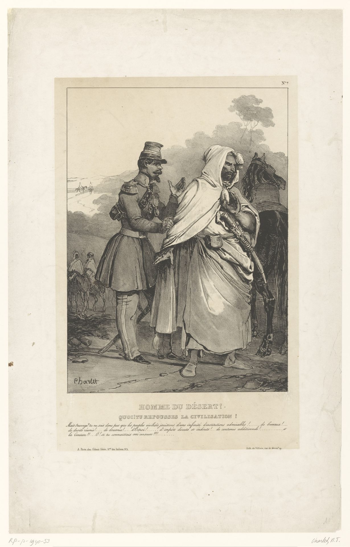 Franse officier in gesprek met een Arabische krijger by Nicolas Toussaint Charlet