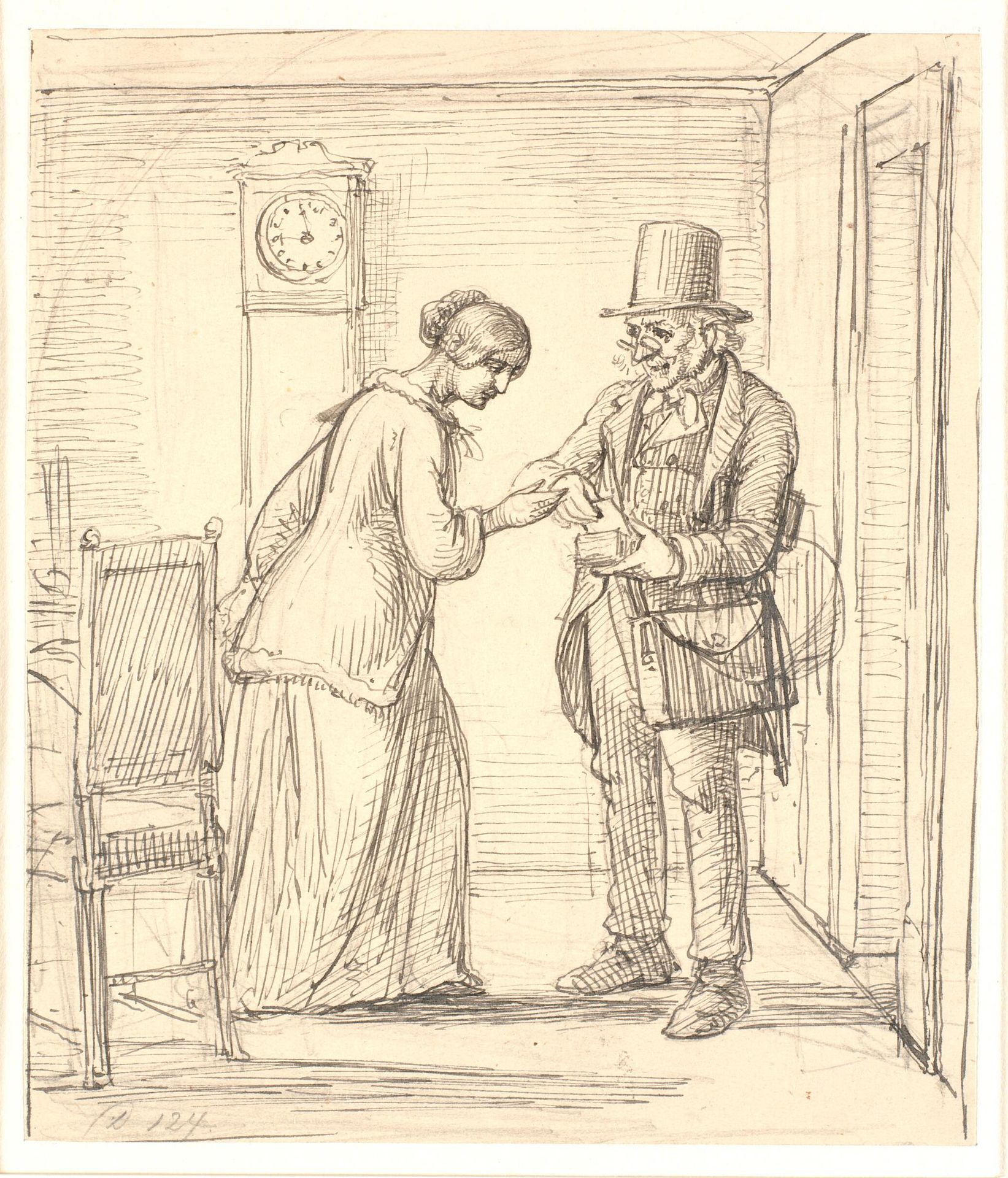 En yngre dame modtager er brev af postbudet by Wilhelm Marstrand