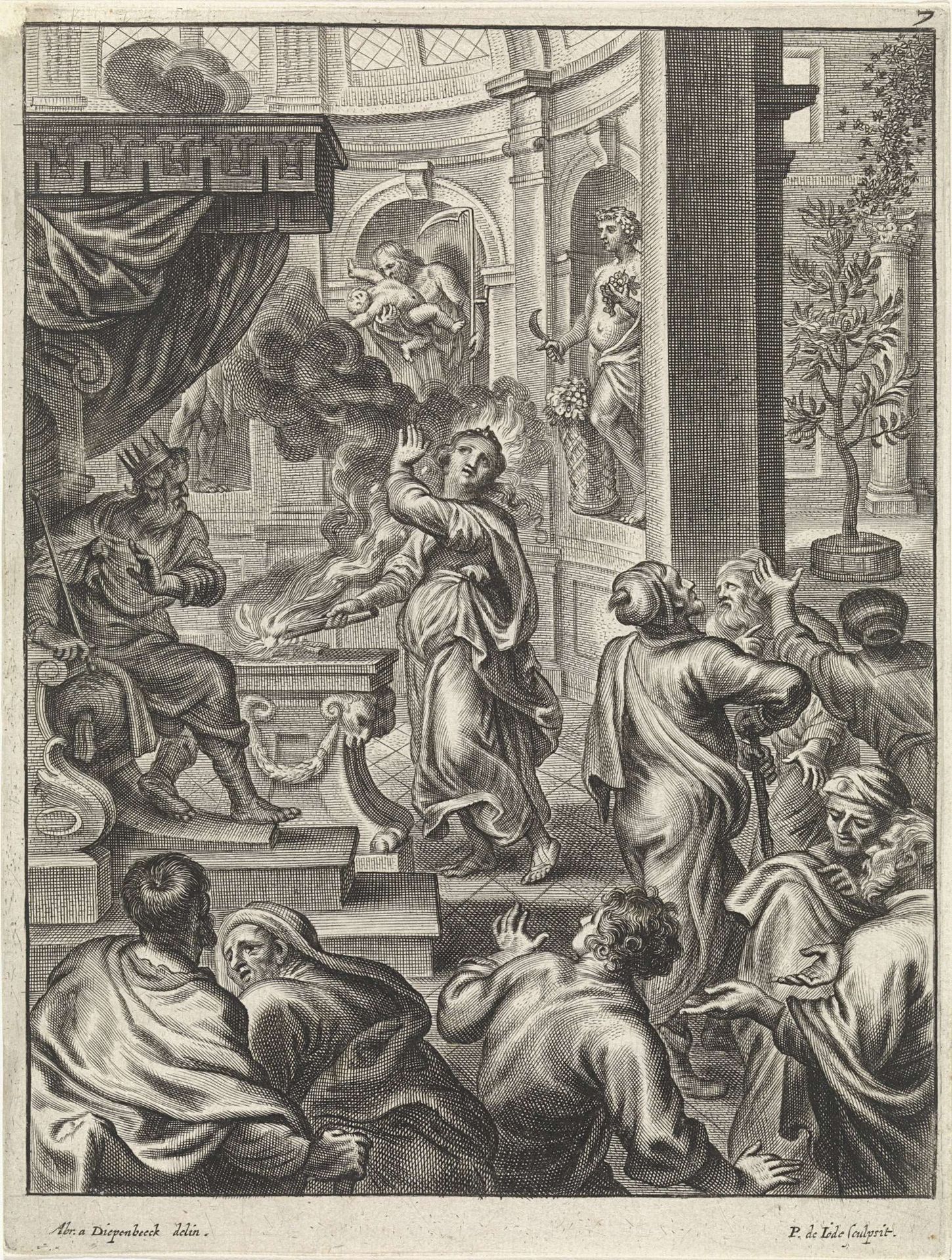 Het haar van Lavinia vliegt in brand by Pieter de (II) Jode