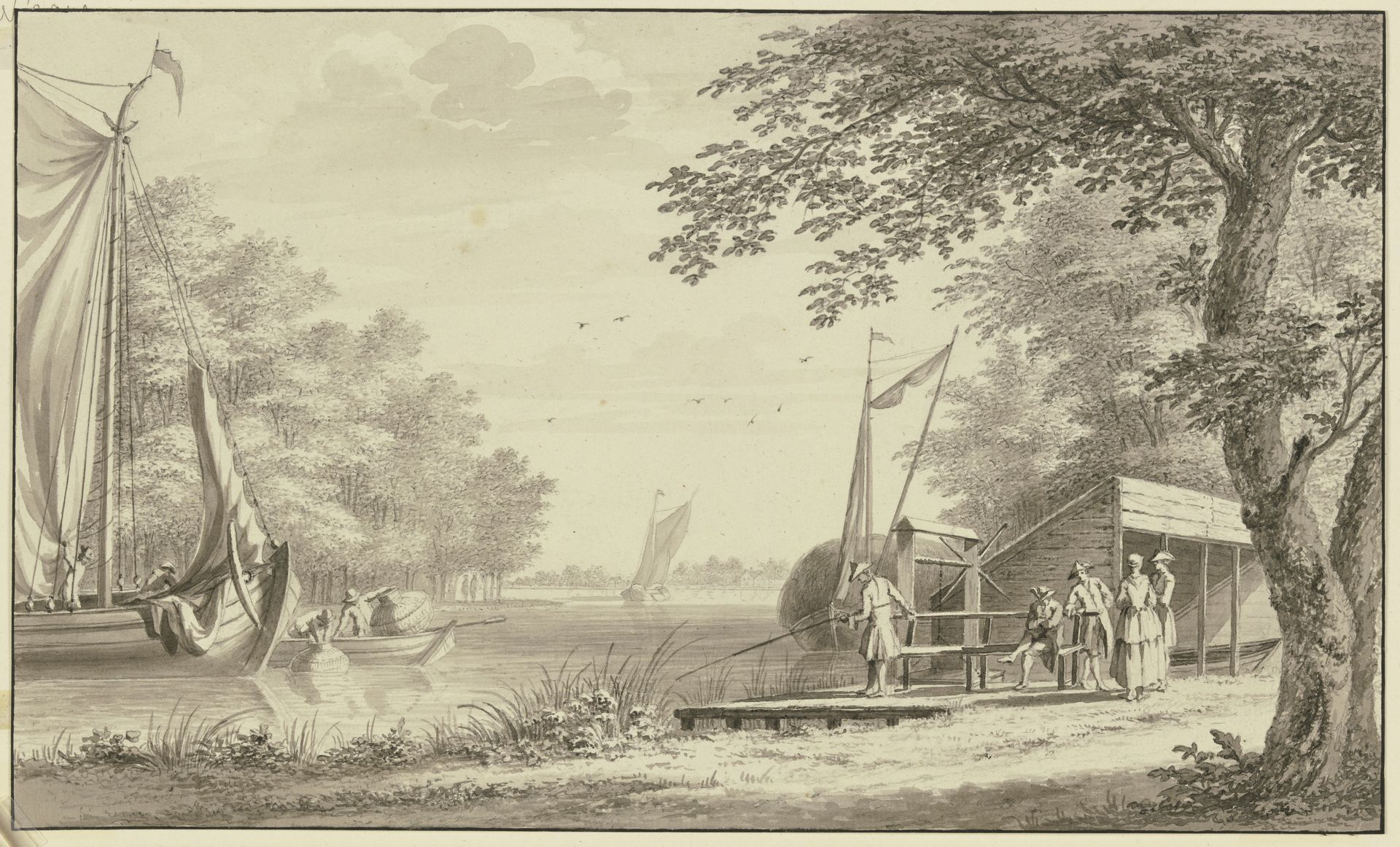 Landschaft mit Fluss und Fischern by Gerard van Rossum