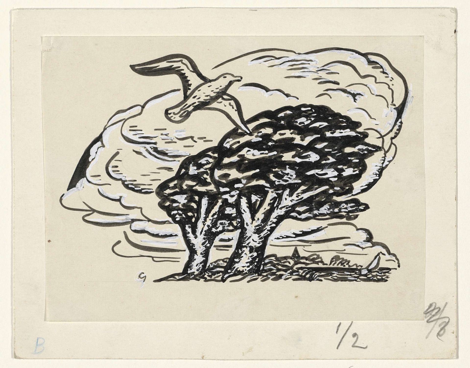 Landschap met een vliegende zeemeeuw by Leo Gestel