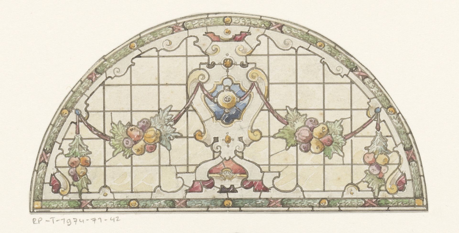 Ontwerp voor een glas in loodraam met bloementrossen by Anonymous