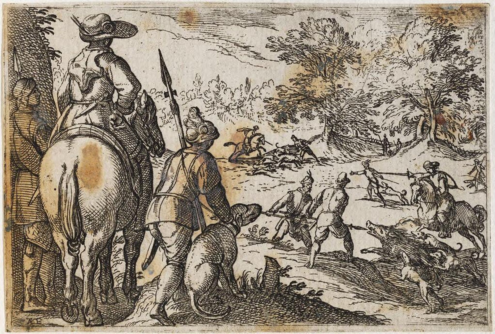 Men and Dogs Hunting Boars by Antonio Tempesta