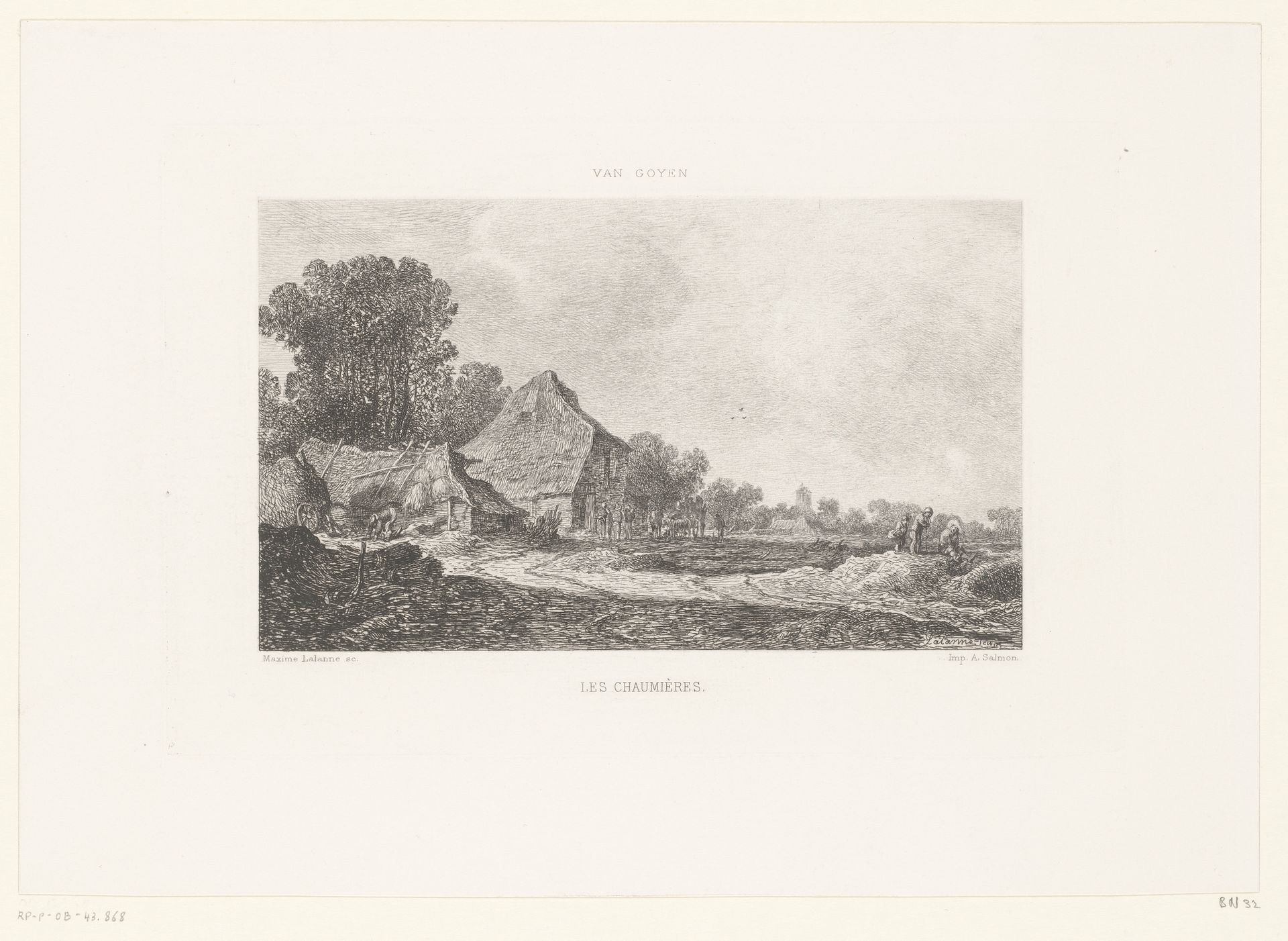 Huizen met strooien daken in een landschap by Maxime Lalanne