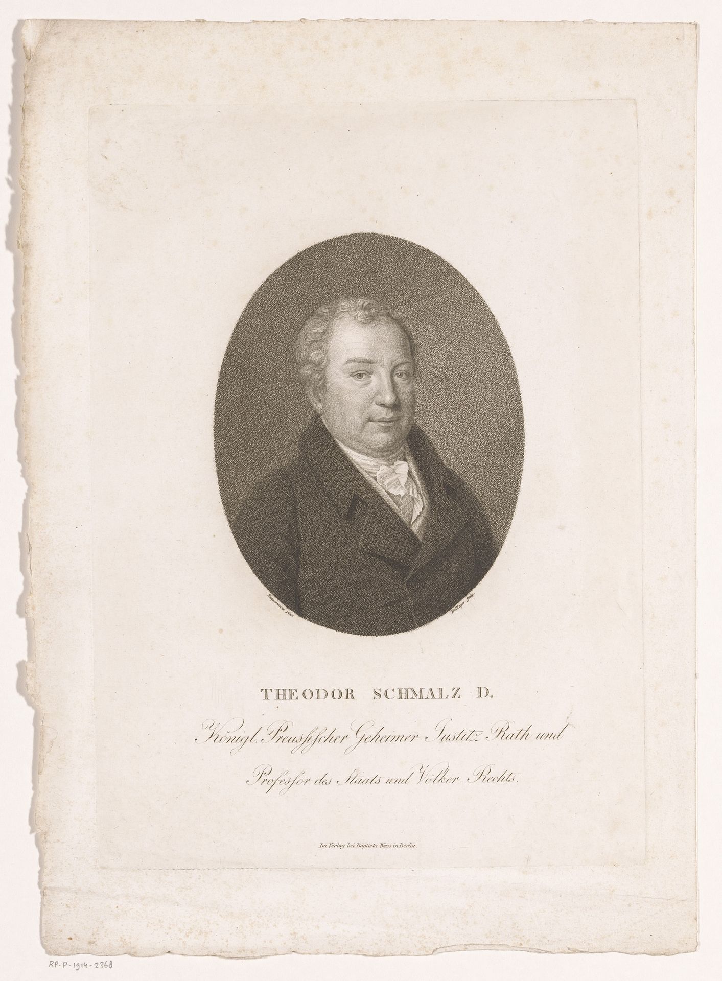 Portret van Theodor Schmalz by Friedrich Wilhelm Bollinger