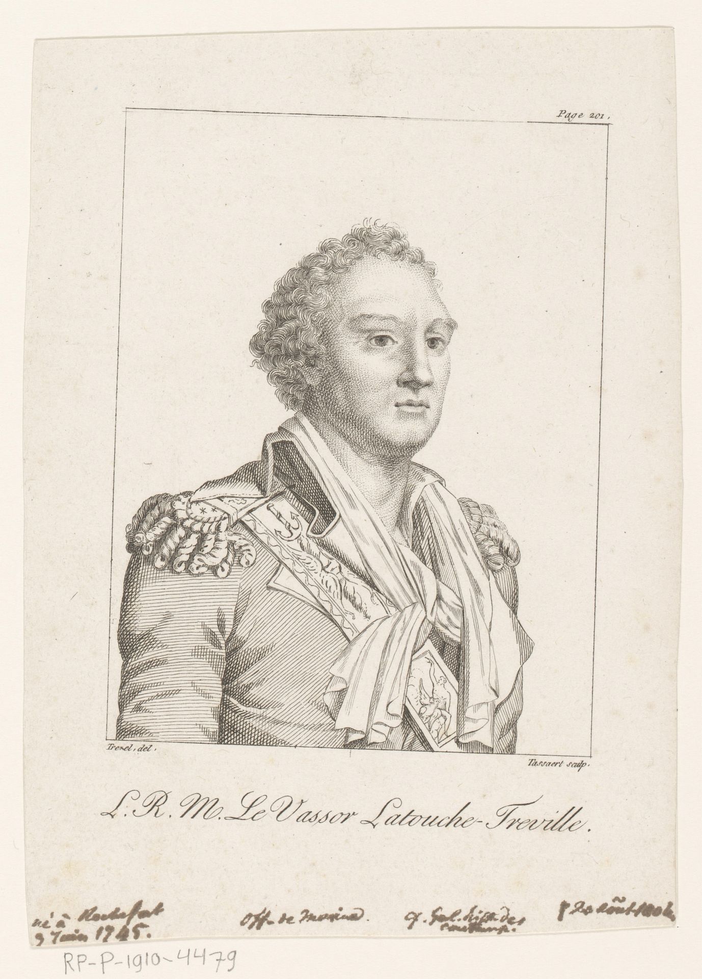 Portret van Louis-René Levassor de Latouche Tréville by Paul Tassaert