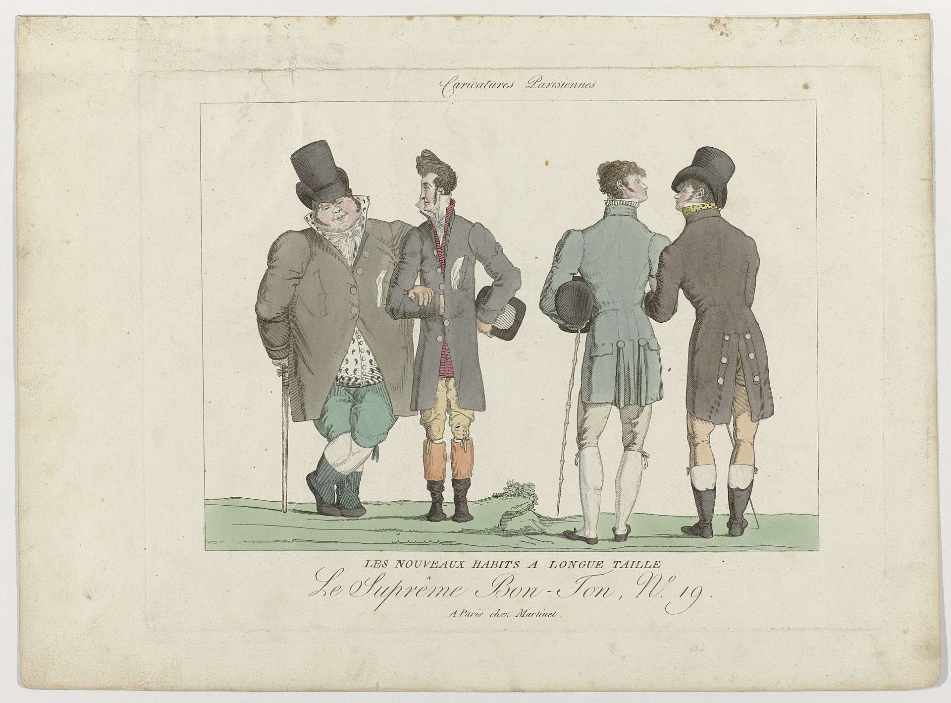 Le Suprême Bon-Ton, Caricatures Parisiennes, 1810-1815, No. 19 : Les nouveaux habits a longue taille by Anonymous
