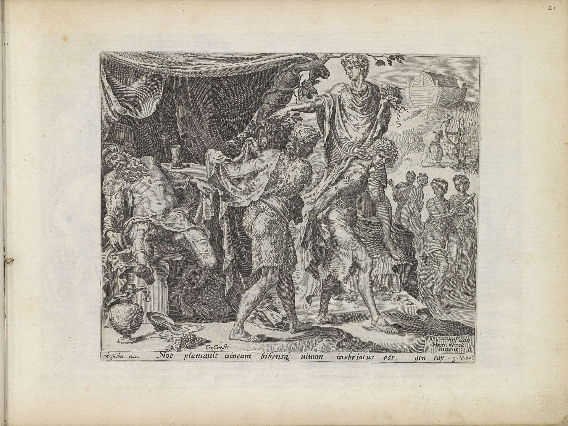 Dronkenschap van Noach by Cornelis Cort