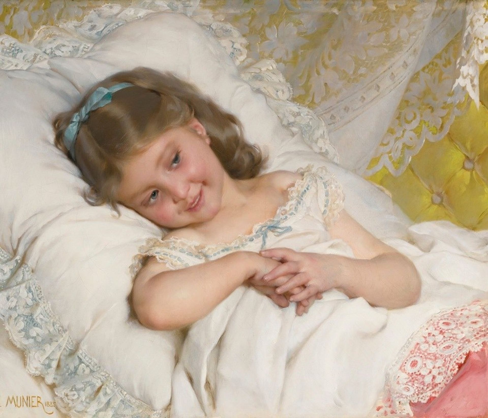 Girl resting by Émile Munier