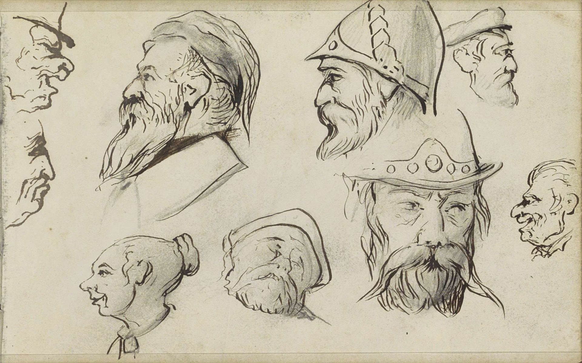 Mannenkoppen en een vrouwenkop by Johannes Tavenraat